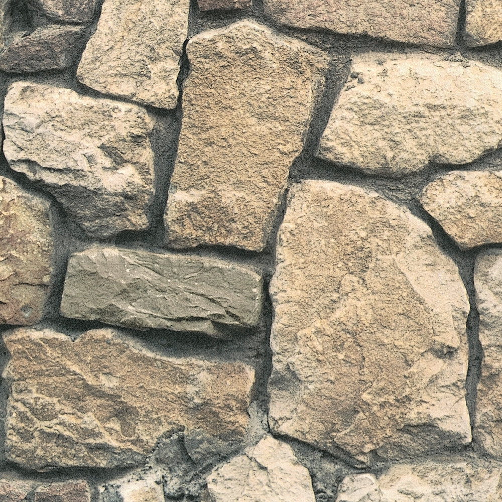             Vliestapete Maueroptik mit 3D Natursteinen – Bunt
        