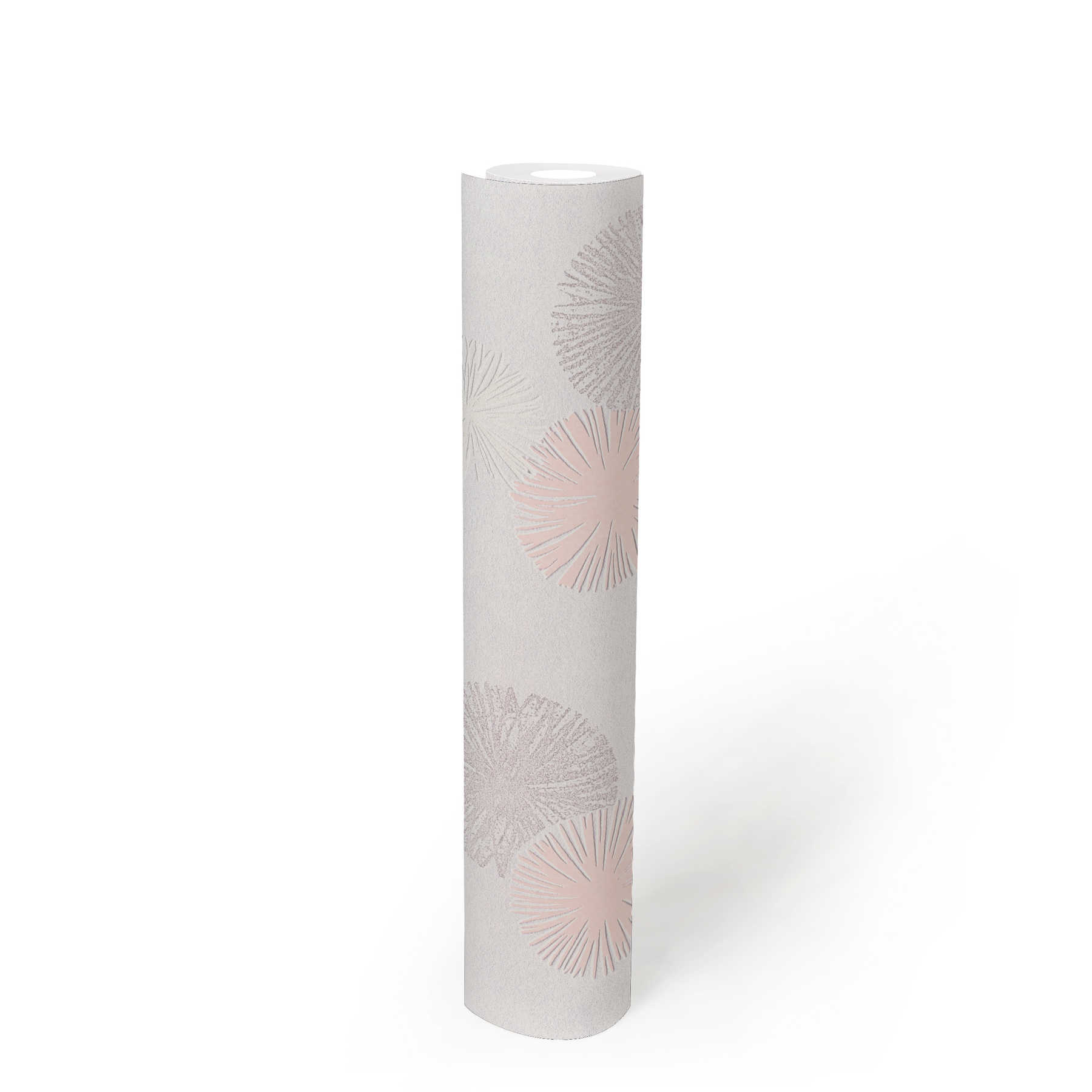             Strukturtapete mit grafischem Muster – Creme, Metallic, Rosa
        
