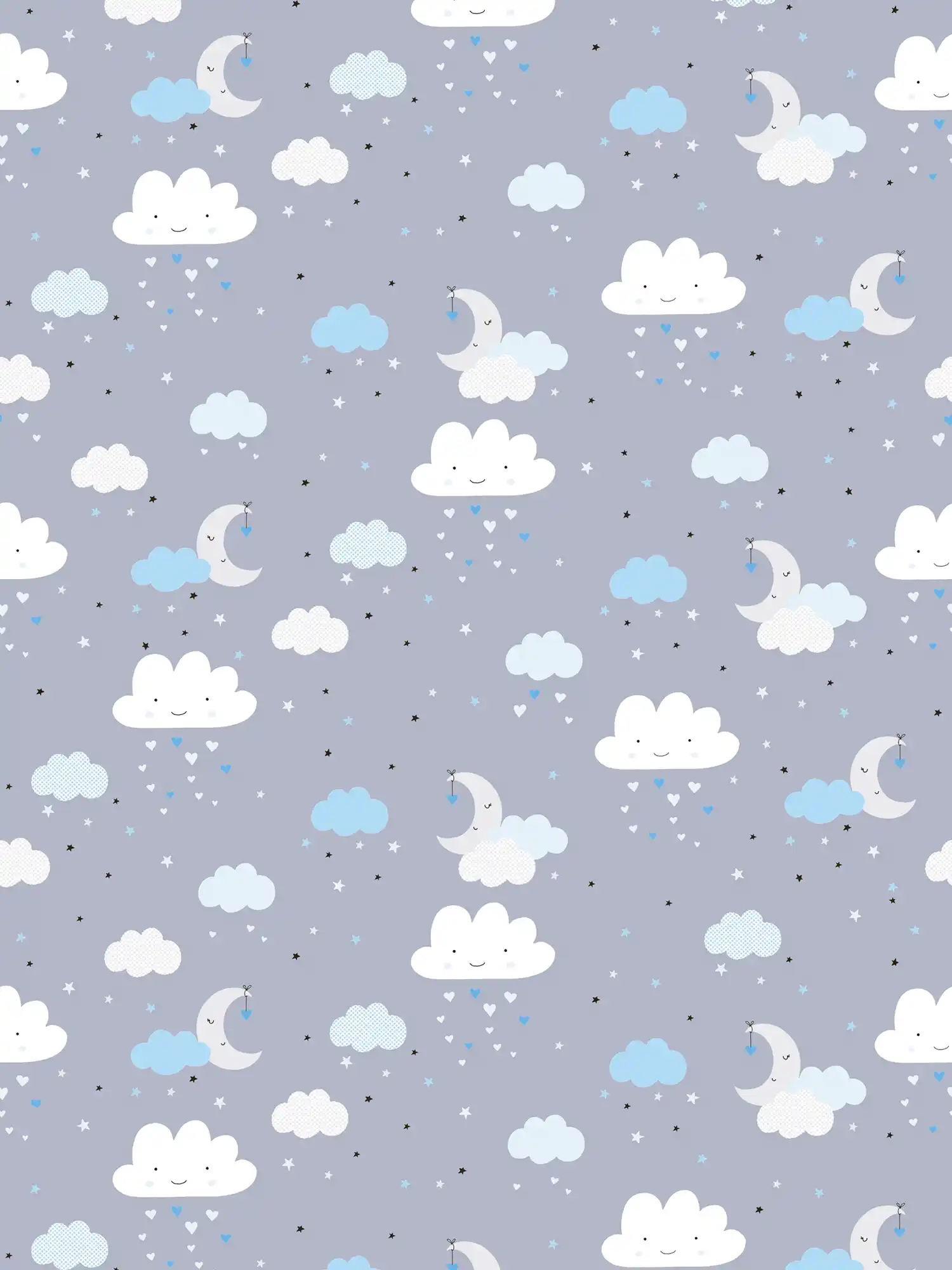         Tapete Kinderzimmer Junge Nachthimmel Wolken – Blau, Grau, Weiß
    