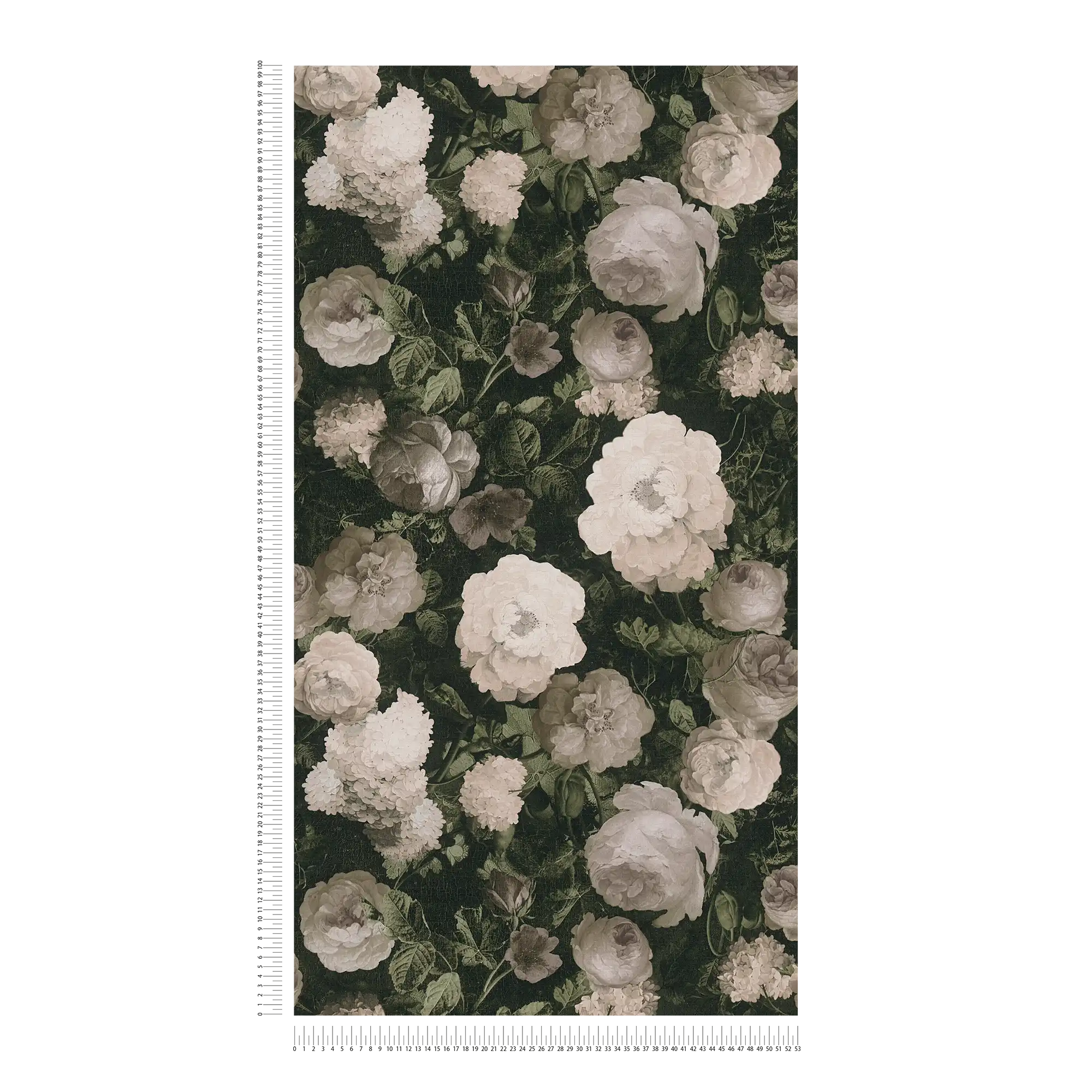             Vliestapete mit Rosen, Blütenteppich – Creme, Grün, Grau
        