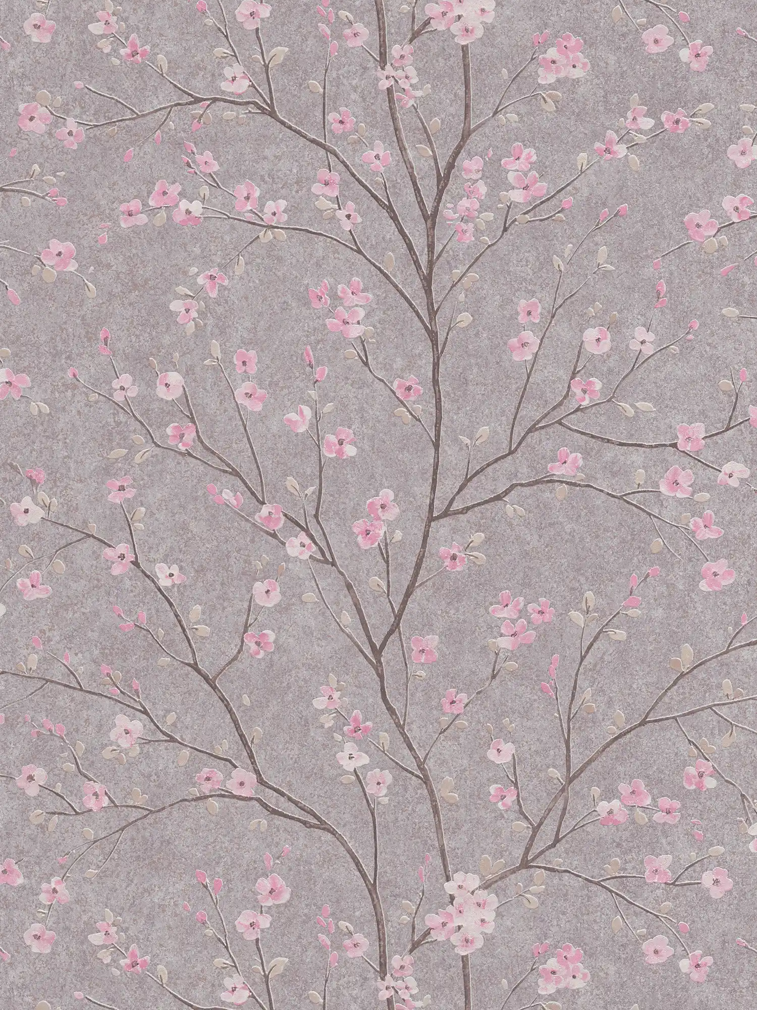         Asian Style Tapete mit Kirschblüten Muster – Grau, Rosa
    
