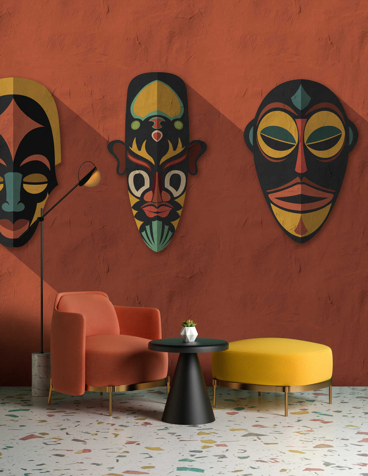             Zulu 2 – Fototapete Terrakotta Orange, Afrika Masken Zulu Design
        