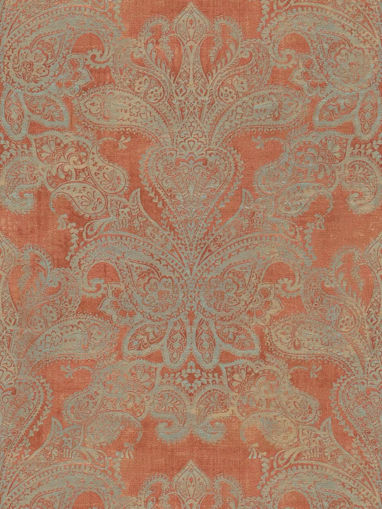         Vliestapete im Barockstil mit Ornamenten – Orange, Türkis, Grau
    