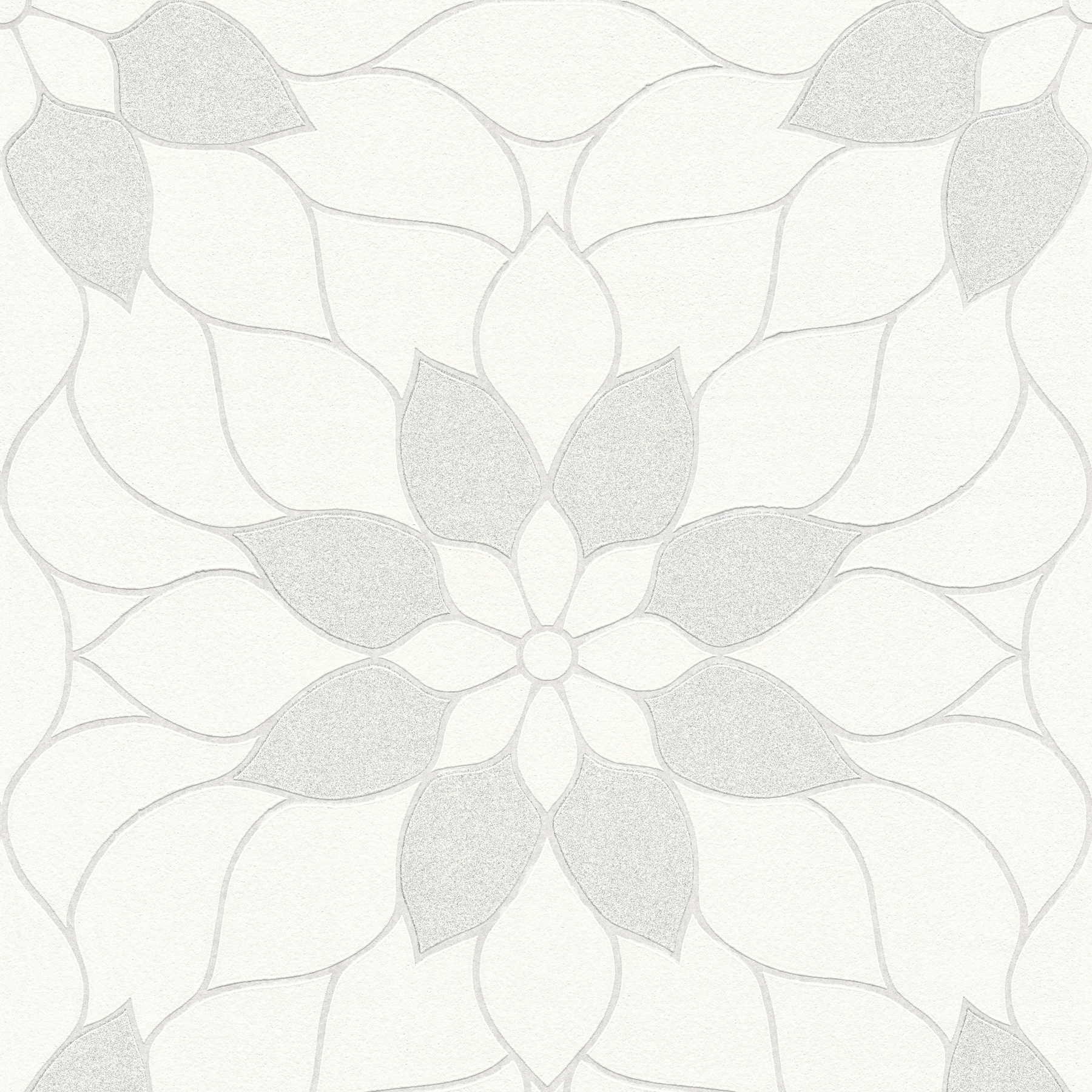         Grafisches Blütenmuster mit Glitzereffekt – Weiß
    