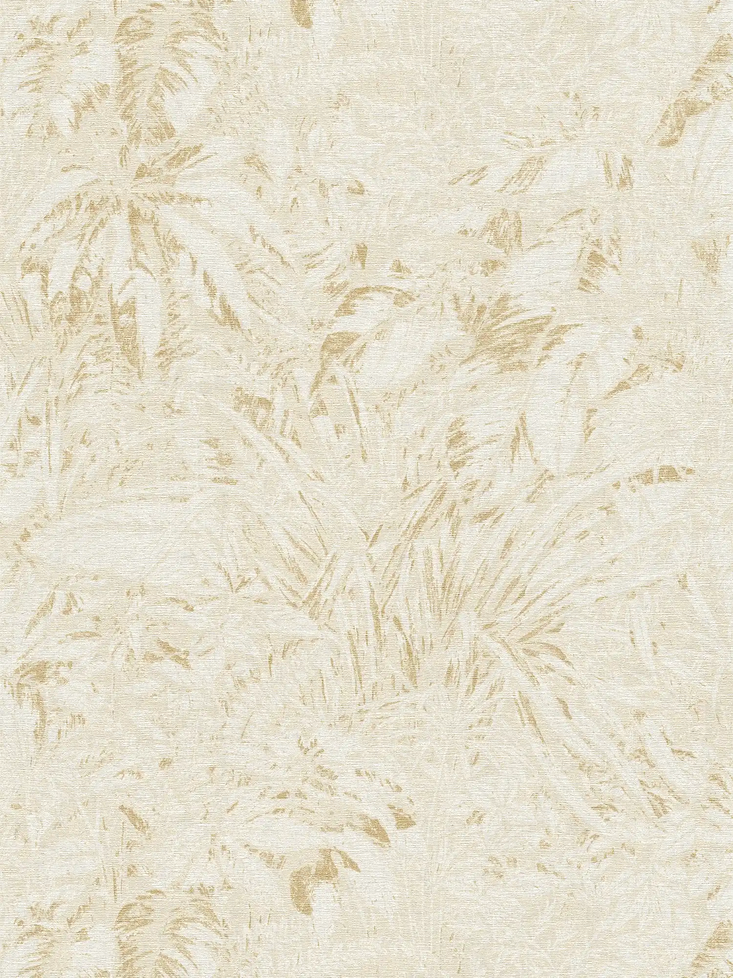         Dschungel Tapete in sanften Farben mit Blatt Muster – Beige, Weiß, Gold
    