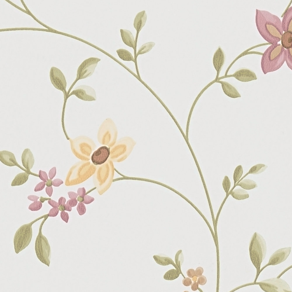             Selbstklebende Tapete | Blumen-Muster mit dezenten Ranken – Creme, Grün, Beige
        