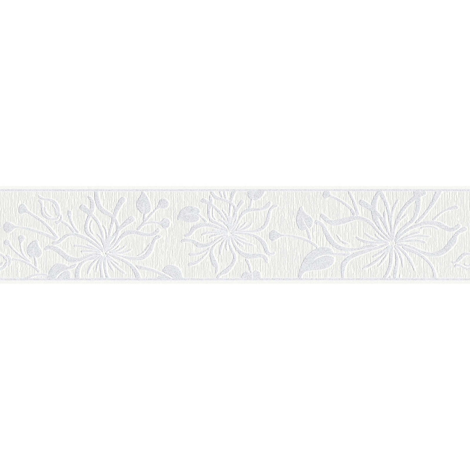         Tapetenborte Weiß mit Blumenmuster & Strukturdesign
    