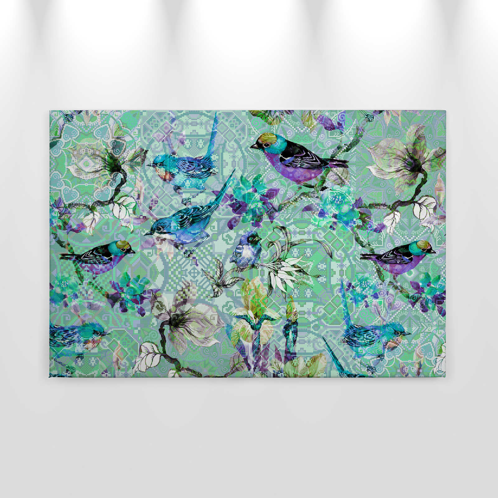             Vogel Leinwandbild mit Mosaik Muster | mosaic birds 3 – 0,90 m x 0,60 m
        