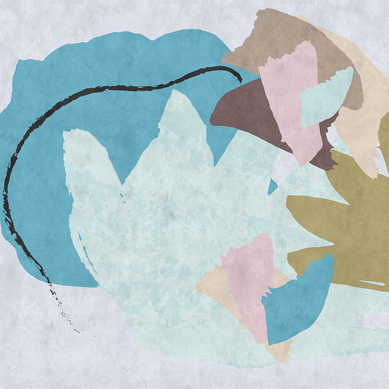 Floral Collage 1 - Abstrakte Digitaldrucktapete, bunte Kunst- Löschpapier Struktur – Beige, Blau | Struktur Vlies

