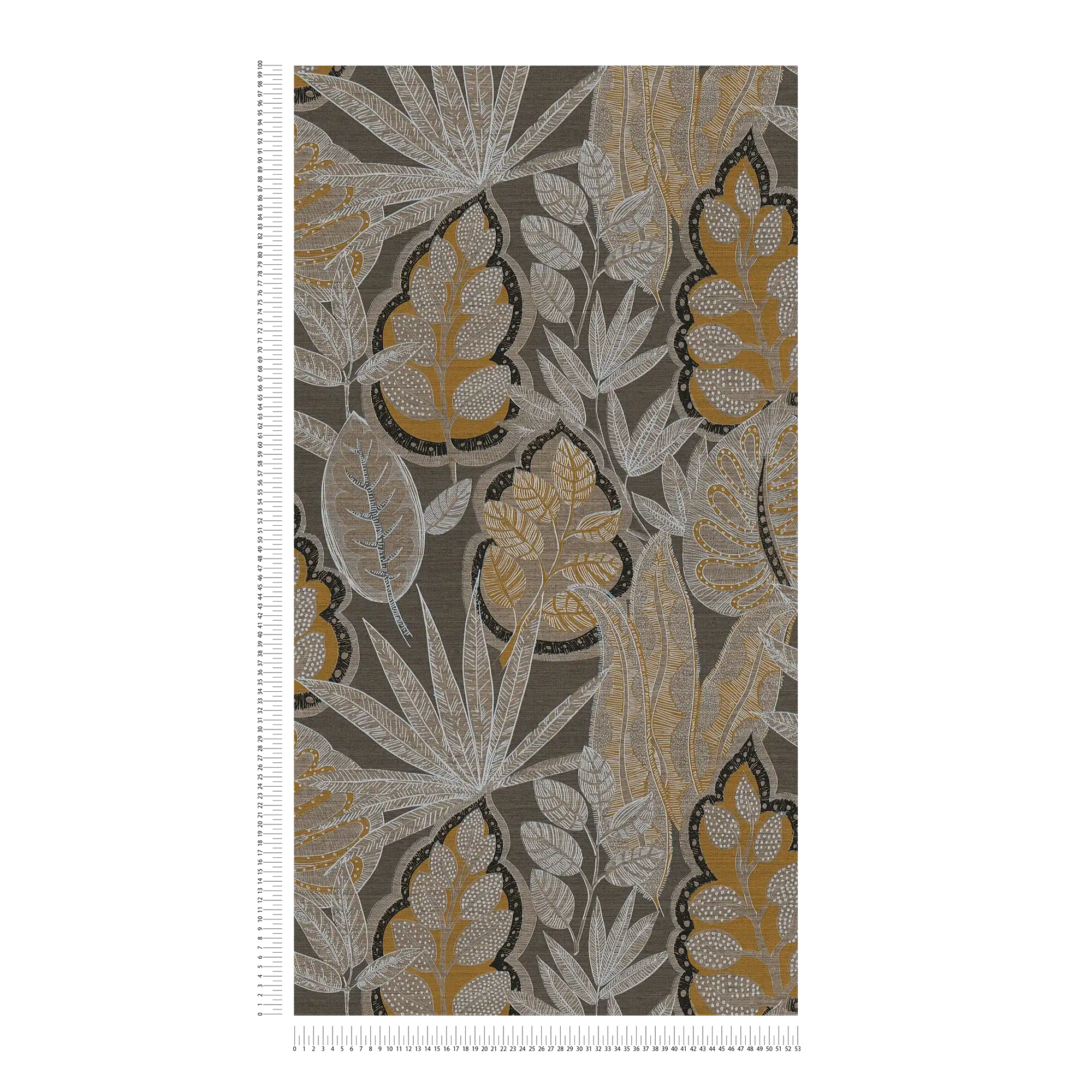             Florale Tapete im Grafik-Stil mit leichter Struktur, matt – Braun, Orange, Weiß
        