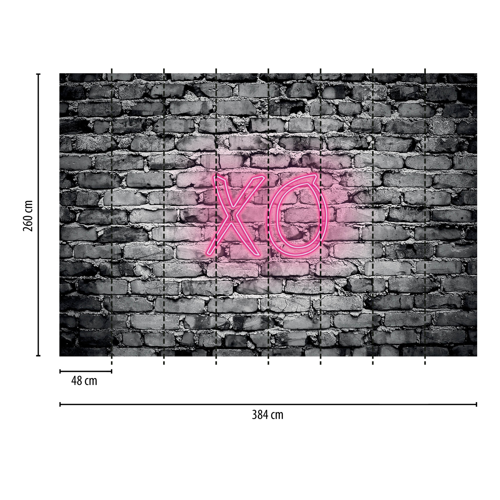             Fototapete Steinwand mit Leuchtbuchstaben XO
        