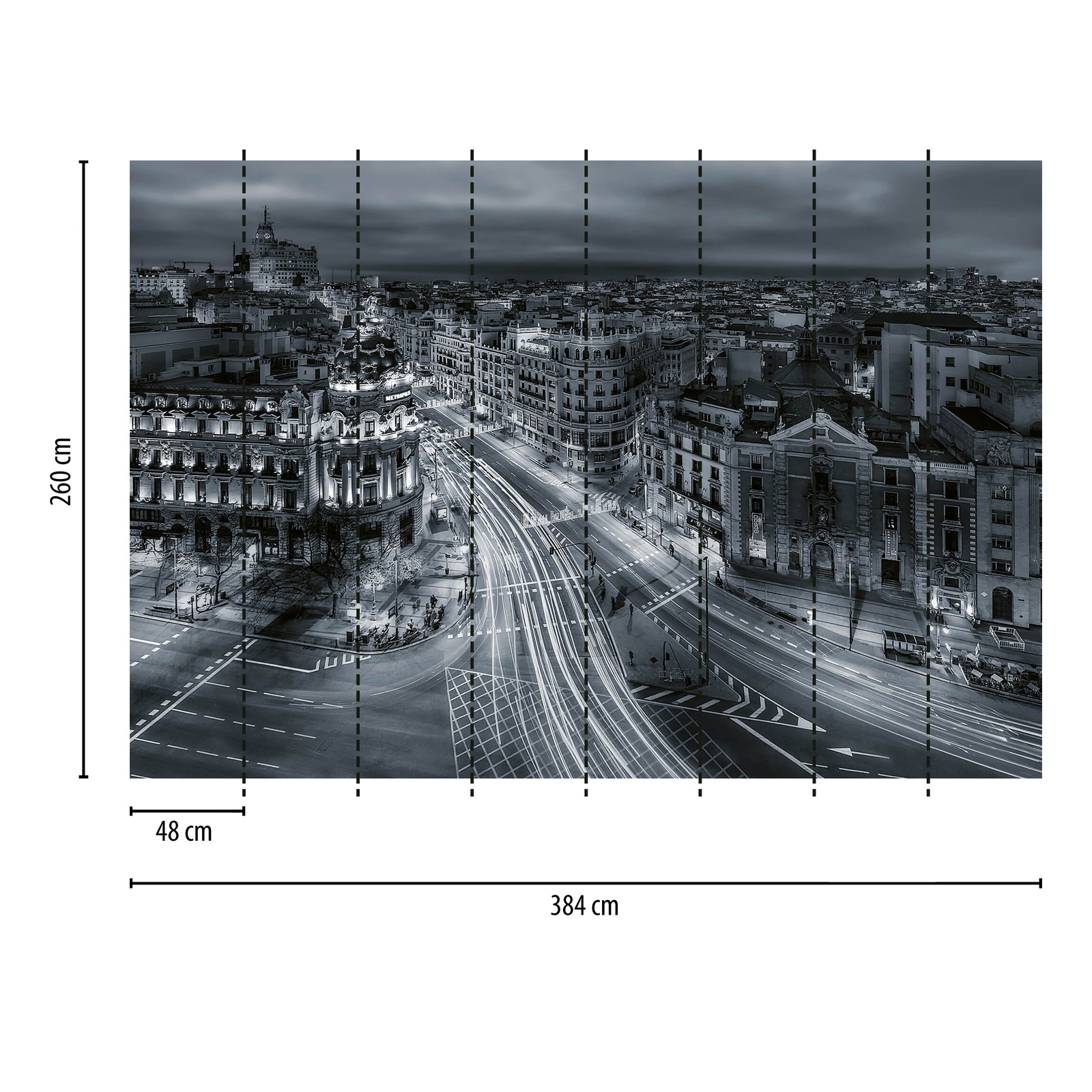             Fototapete Stadt Madrid – Grau, Weiß, Schwarz
        