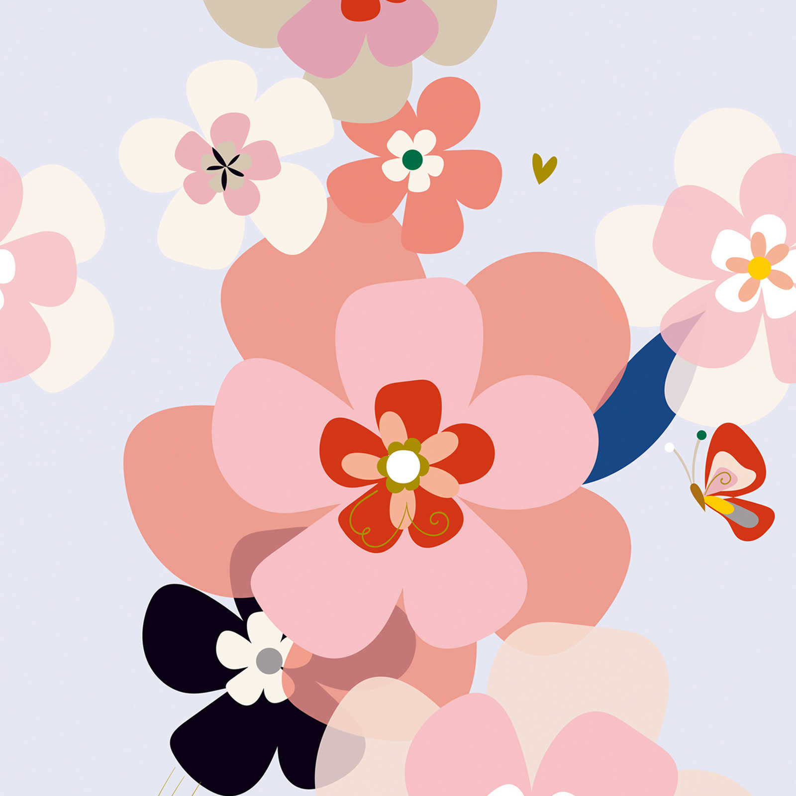 Große Blumenmotiv Tapete im minimalistischem Stil – Bunt, Rosa, Flieder
