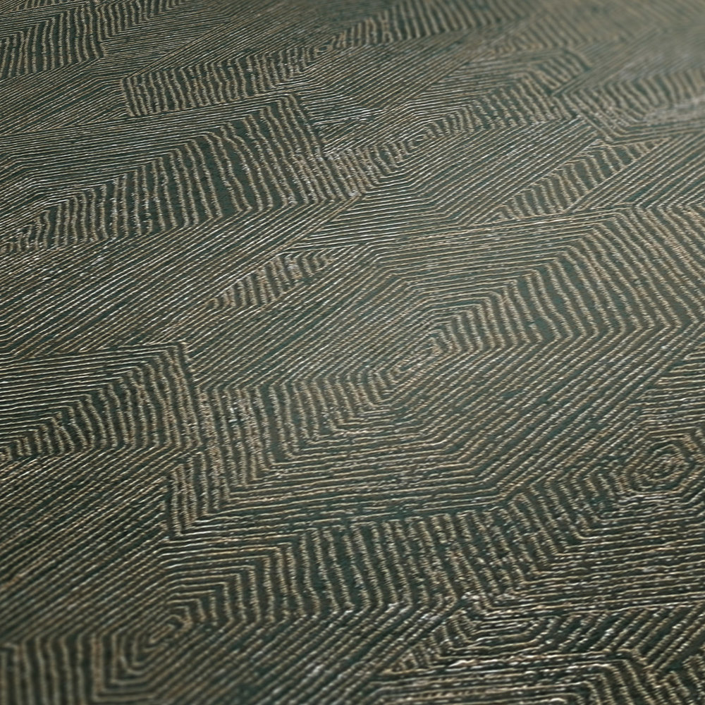             Melierte Tapete mit Grafik Struktur im Ethno Look – Metallic, Grün
        