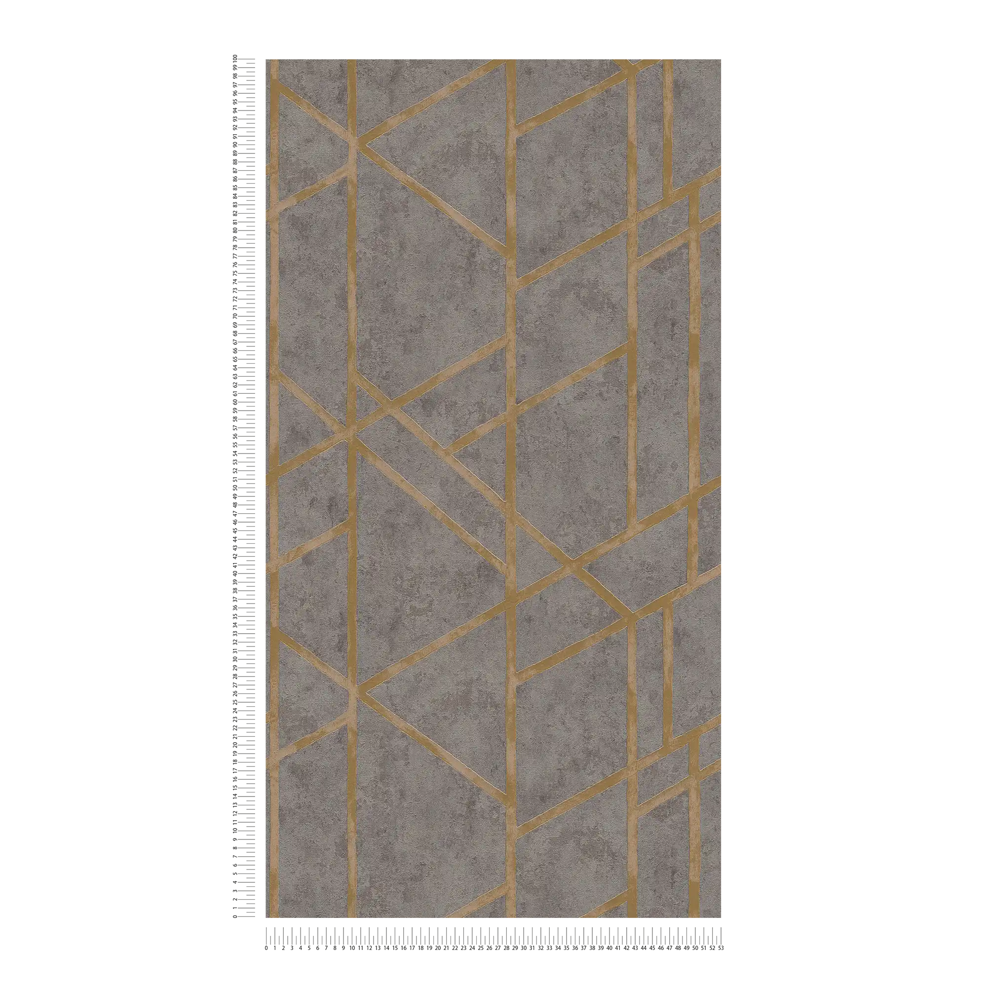             Betontapete mit goldenem Linien-Muster – Grau, Gold
        