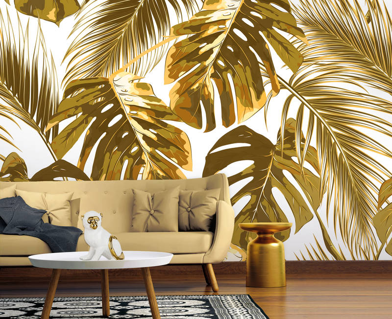             Palmenblätter Fototapete im Kunst Stil – Gelb, Weiß
        