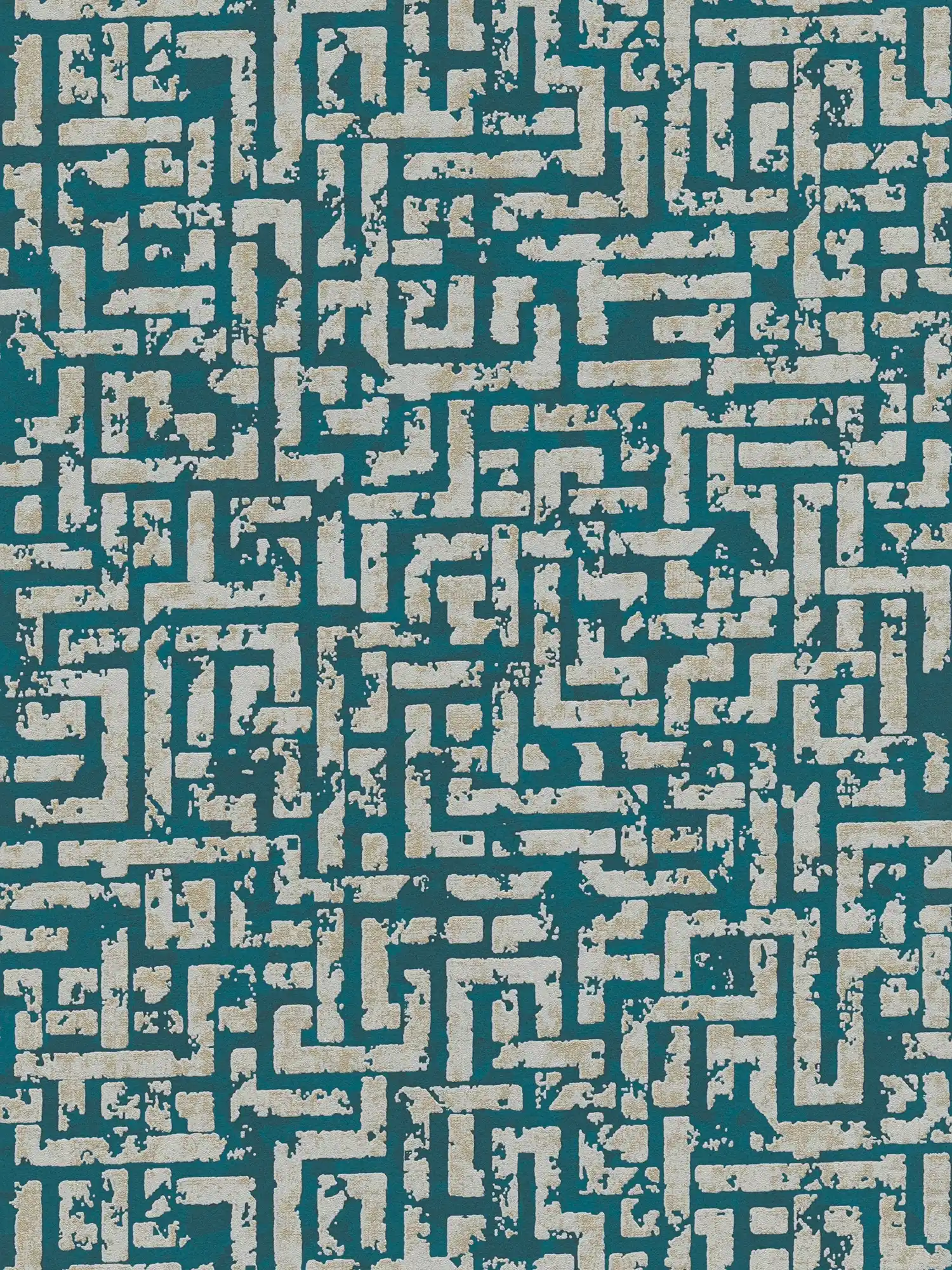 Ethno Tapete mit grafischem Relief Design – Blau, Grün, Beige
