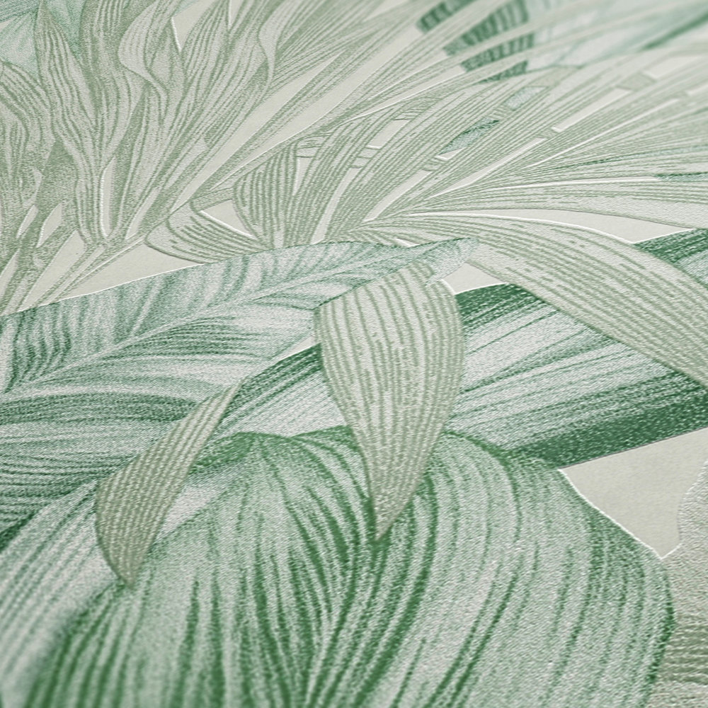             Mustertapete mit Blättermotiv im Zeichenstil – Grün
        