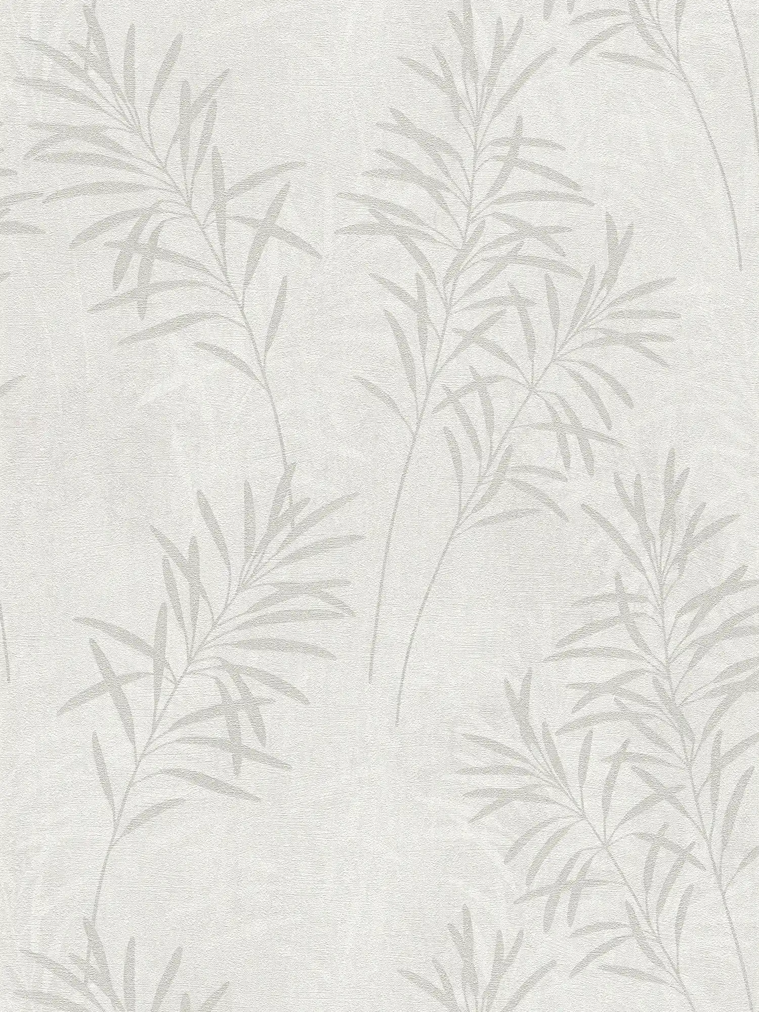 Florale Vliestapete mit Gräser-Muster und feiner Struktur – Weiß, Grau, Metallic
