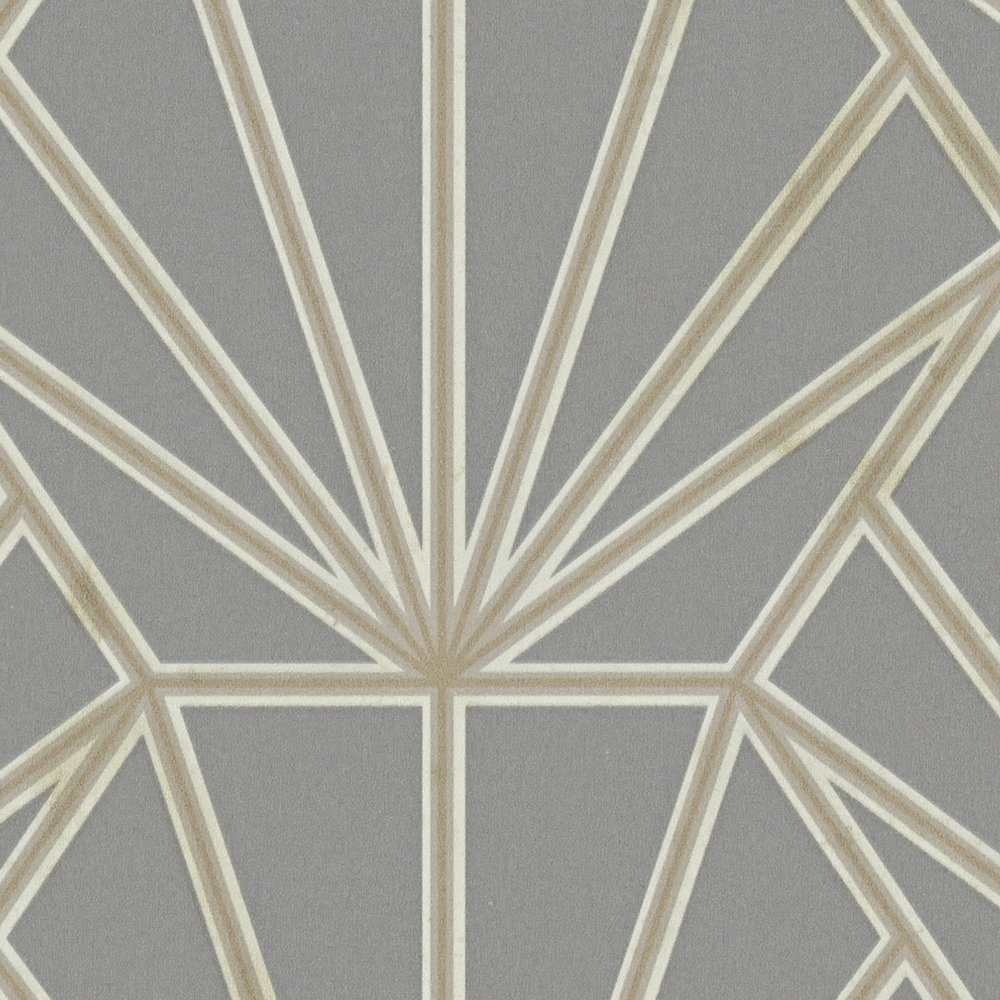             Tapete Art Déco Muster und Linienmotiv – Grau, Gold, Weiß
        