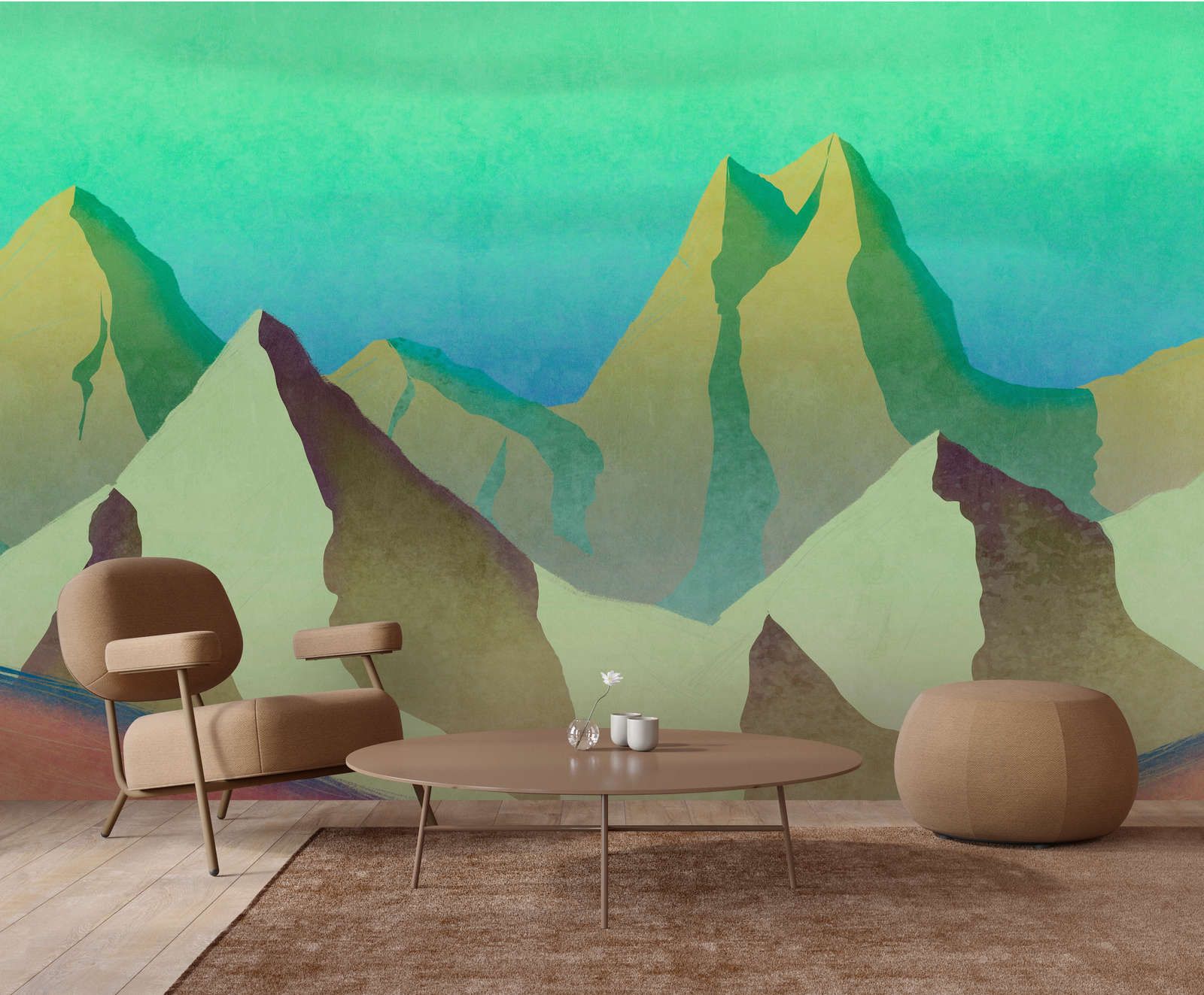             Fototapete »altitude 2« - Abstraktes Gebirge in grün mit Vintage Putzstruktur – Leicht strukturiertes Vlies
        
