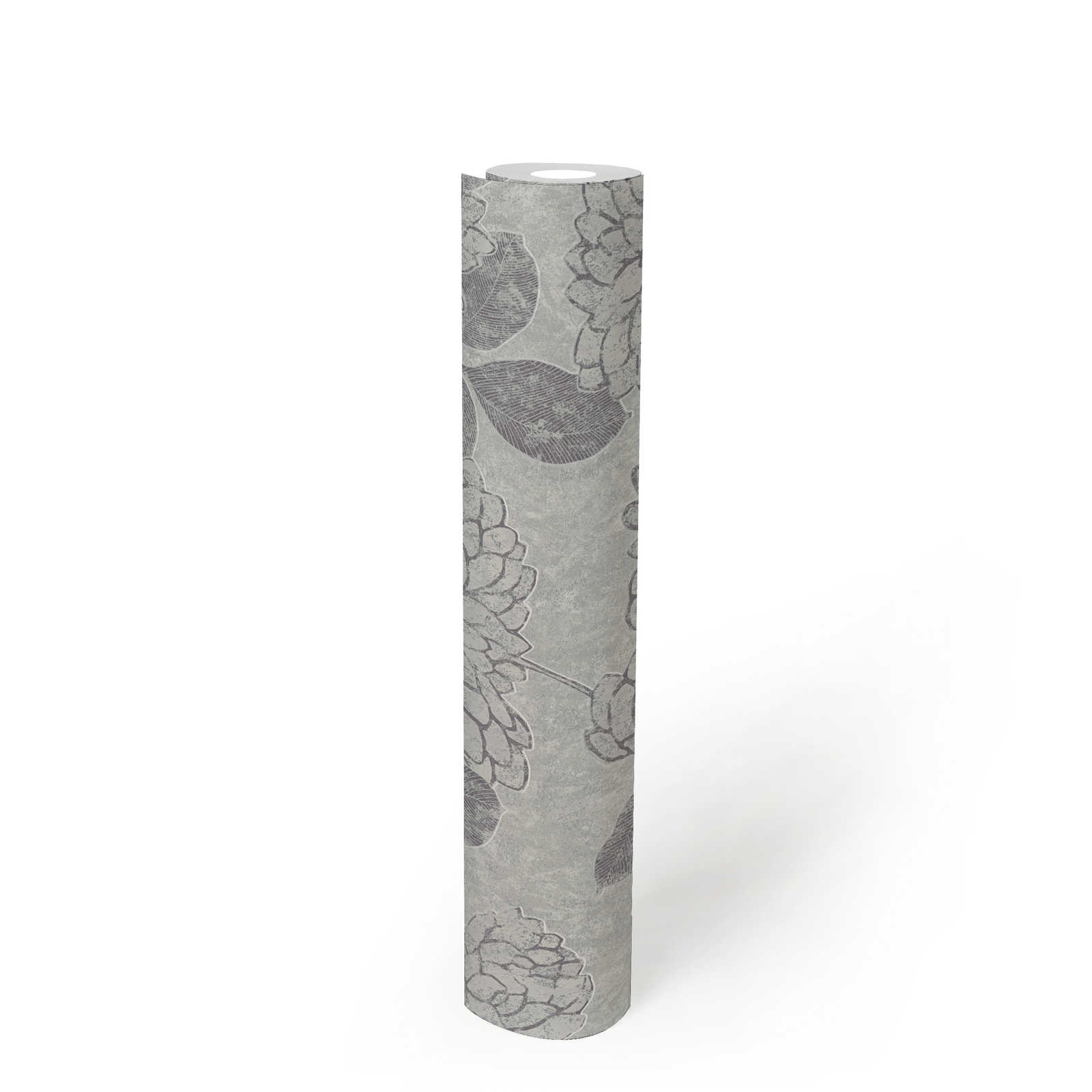            Vliestapete mit Blumenmuster und Glanz-Effekt – Hellgrau, Silber
        