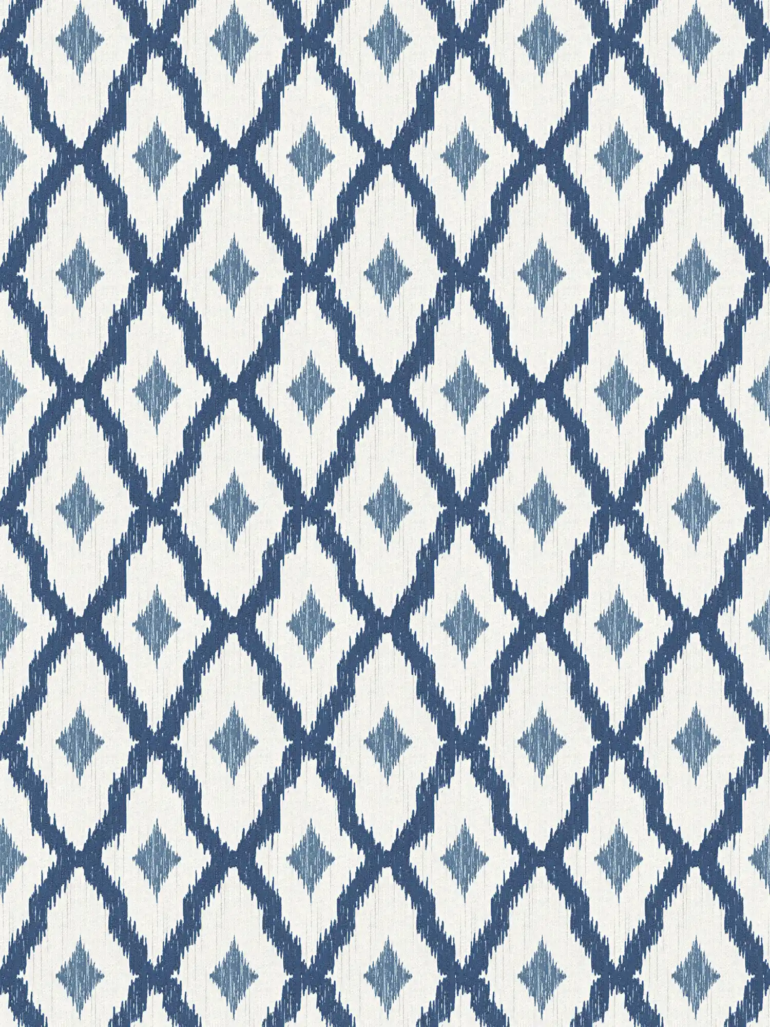 Vliestapete Ikat Muster mit Rauten Motiv – Blau, Weiß
