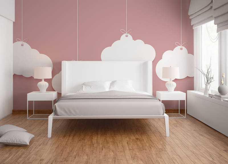             Kinderzimmer Wolken Fototapete – Rosa, Weiß
        