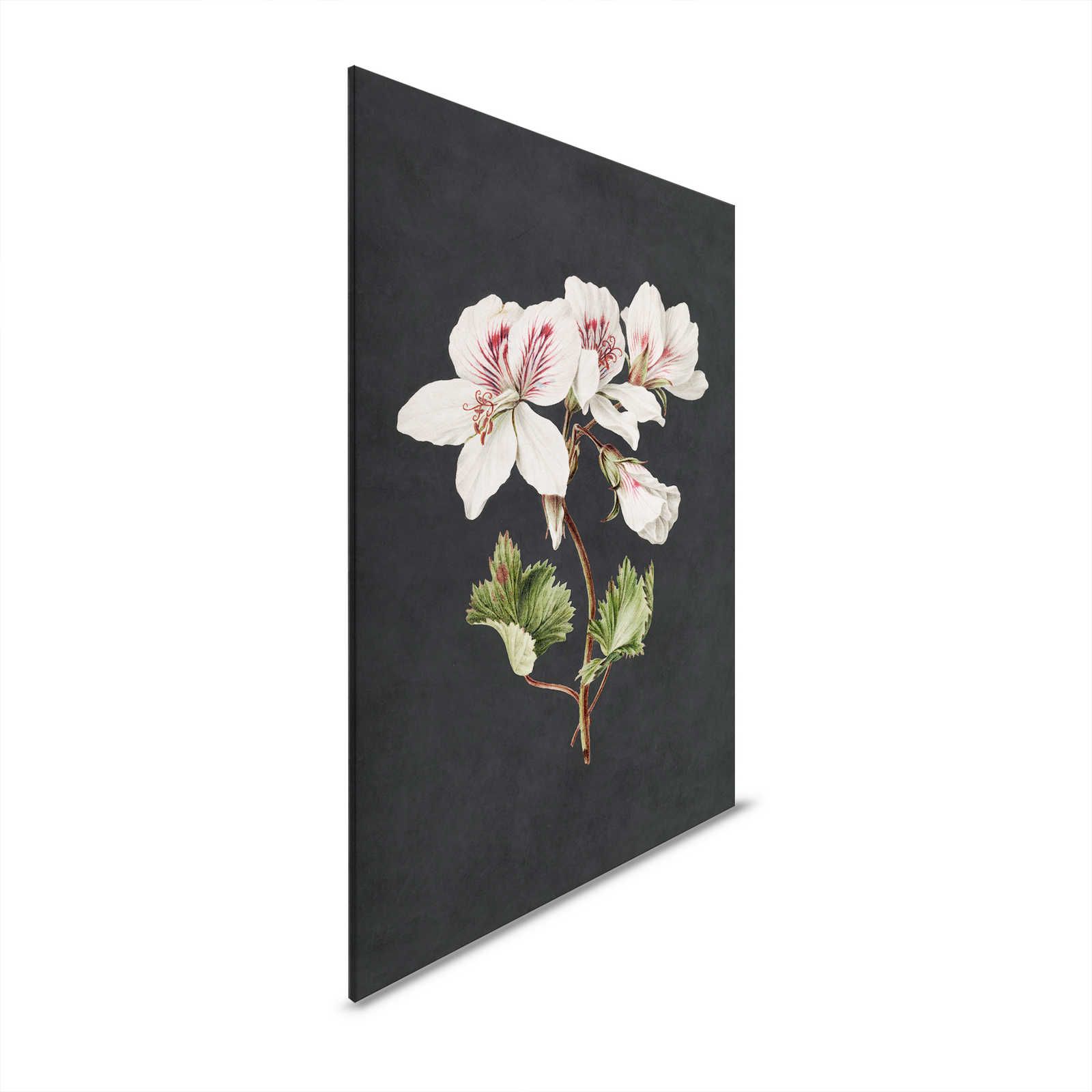 Midnight Garden 1 - Schwarzes Leinwandbild Lilie Blüte im Gemälde Stil – 0,80 m x 1,20 m

