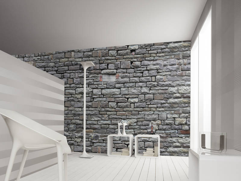             Fototapete Mauerwerk mit rustikalen Steinen – Grau
        