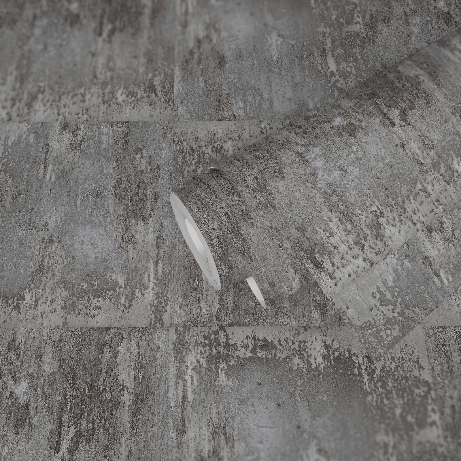             Selbstklebende Tapete | Rostoptik Design mit Metallic Effekt – Grau
        