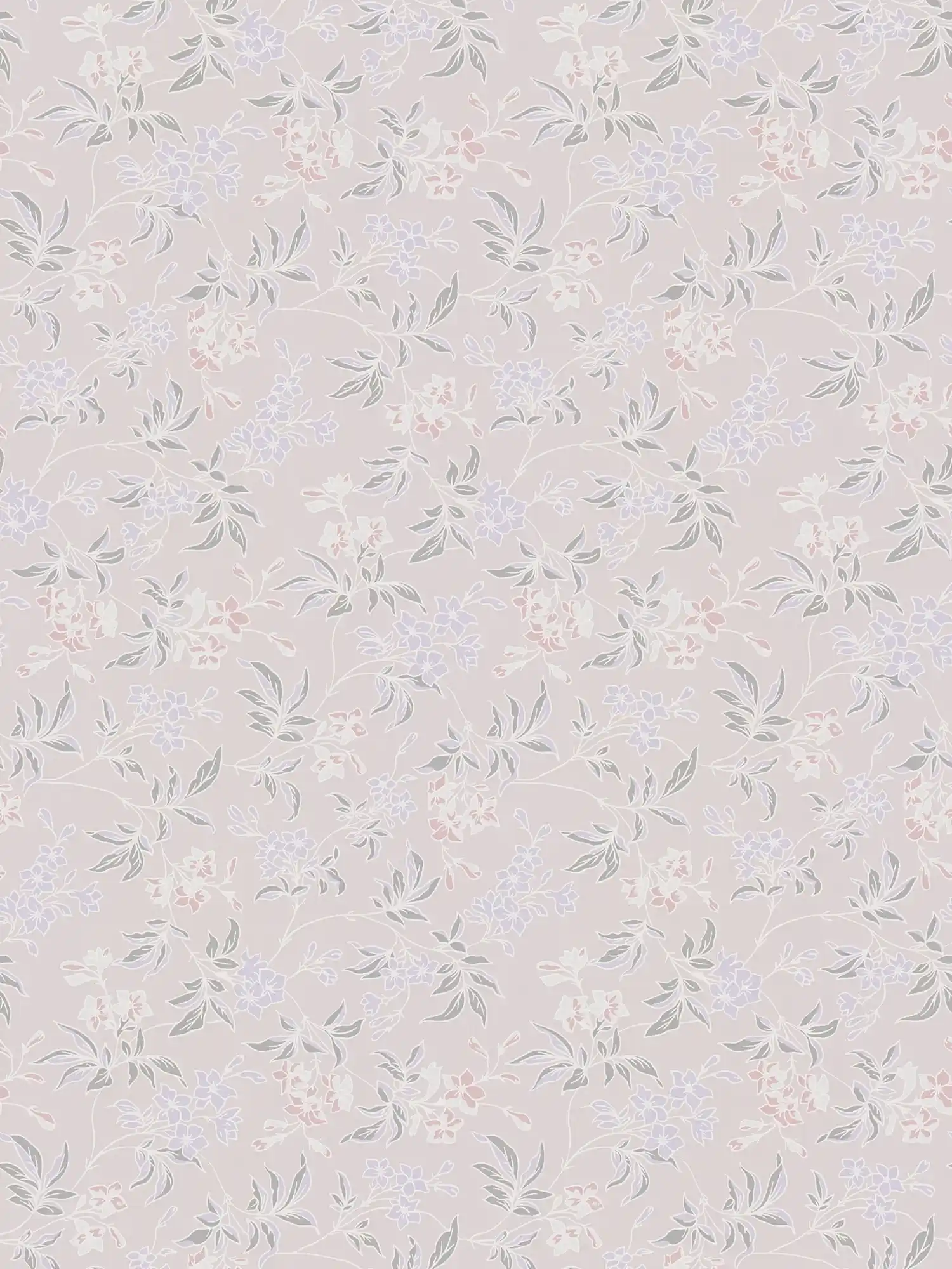 Vliestapete im englischen Stil mit floralem Muster – Creme, Rosa, Lila
