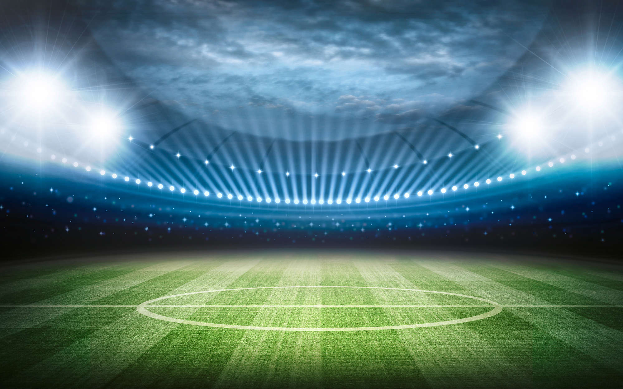             Fußball Fototapete Stadion mit Flutlicht – Perlmutt Glattvlies
        
