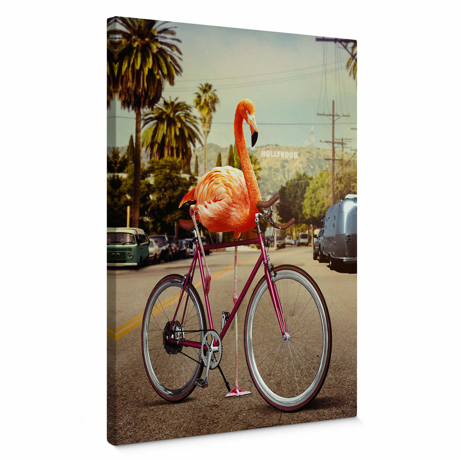 Leinwandbild Flamingo auf Fahrrad von Loose – 0,50 m x 0,70 m
