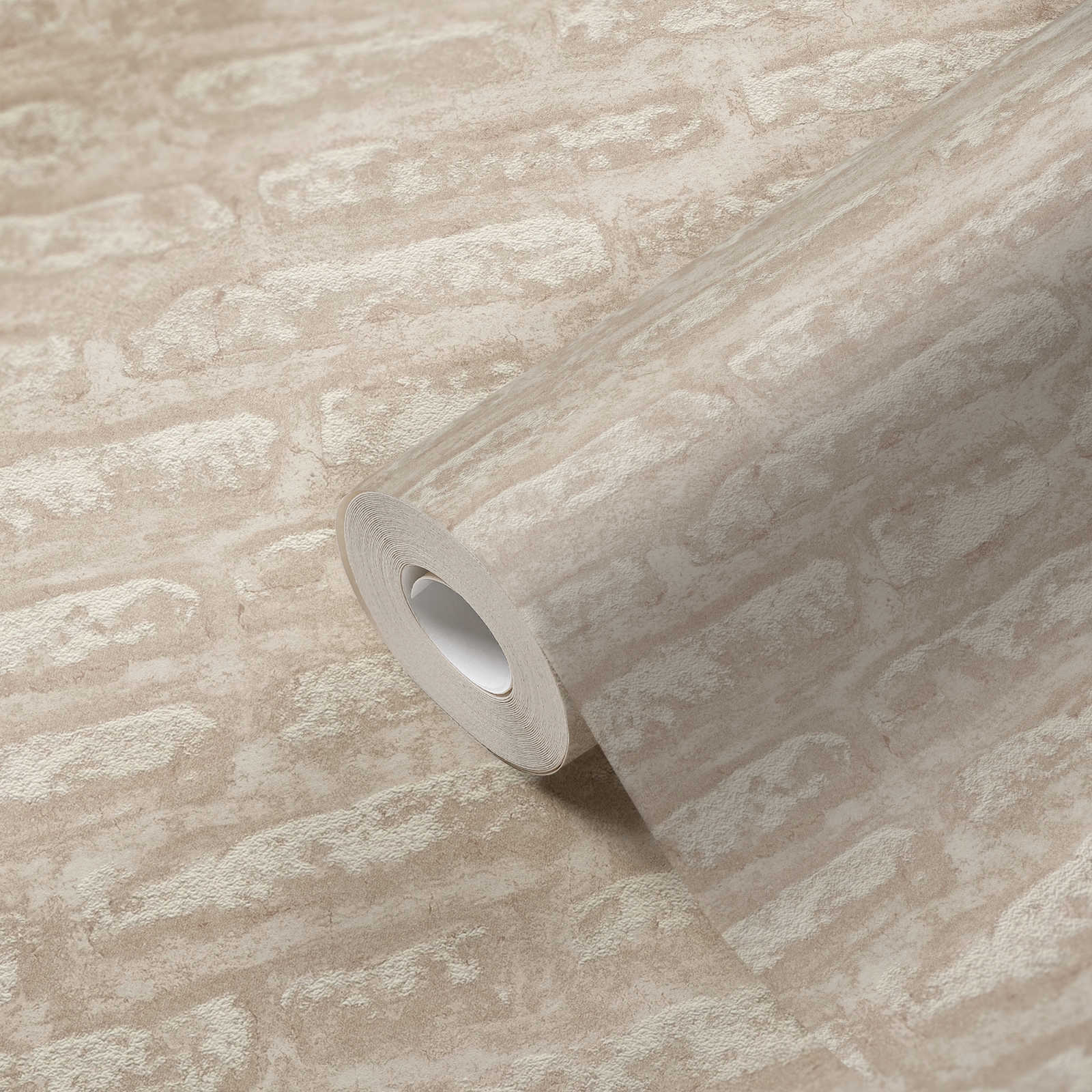             Gemusterte Tapete abstrakt matt – Hellbraun, Weiß
        