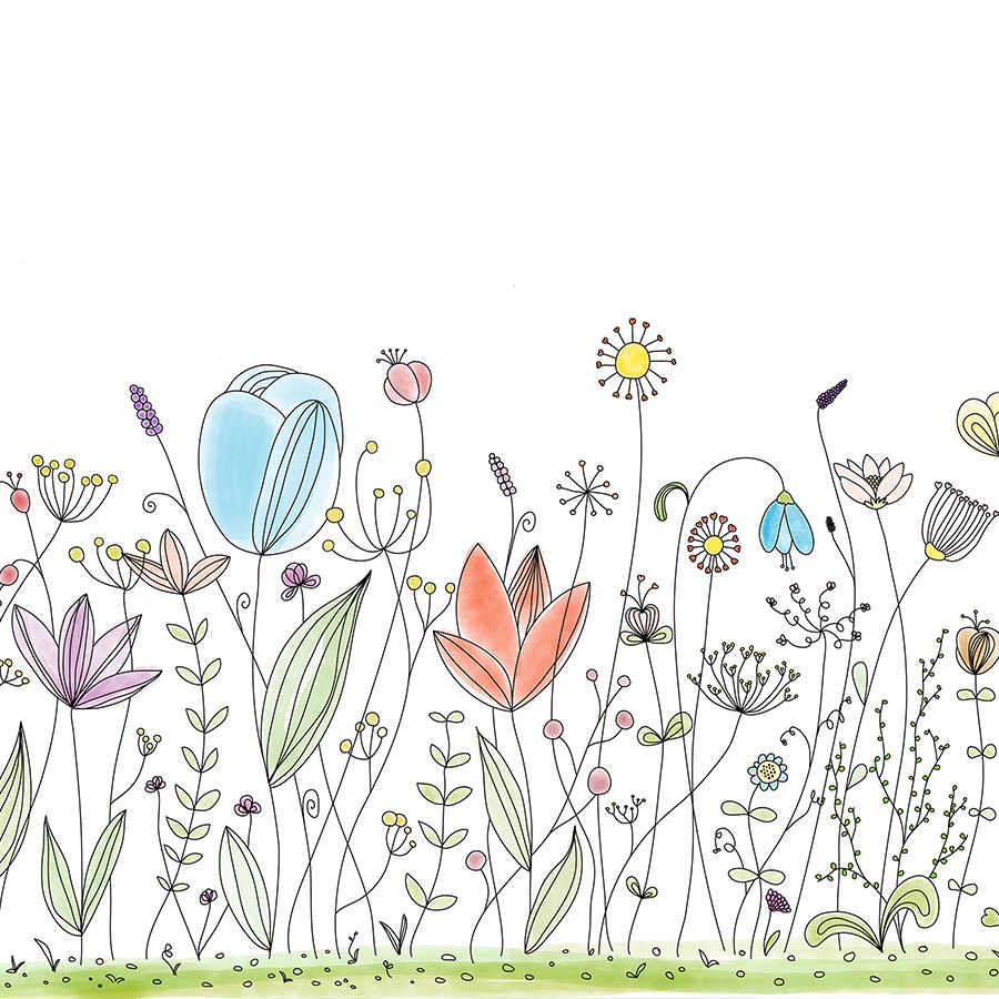 Kinder Fototapete mit bunten gezeichneten Blumen auf Matt Glattvlies
