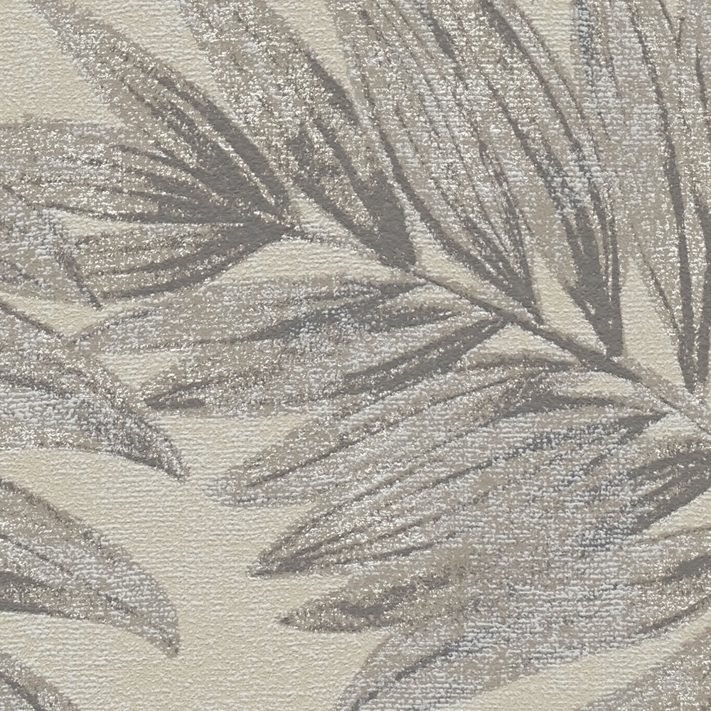             Vliestapete mit Dschungel Blatt Bemusterung – Braun, Grau, Beige
        