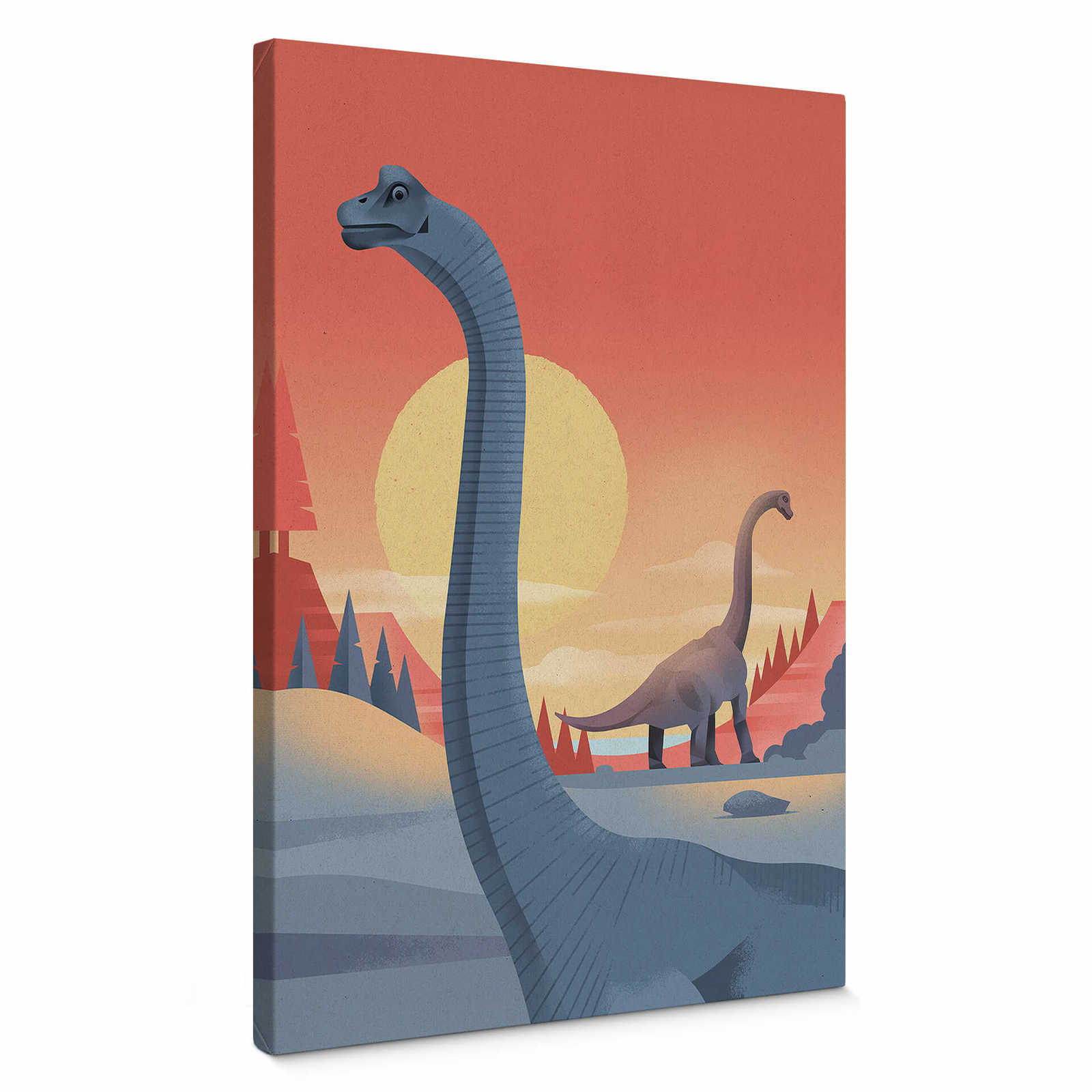 Leinwandbild Dinosaurier im Sonnenaufgang – 0,50 m x 0,70 m
