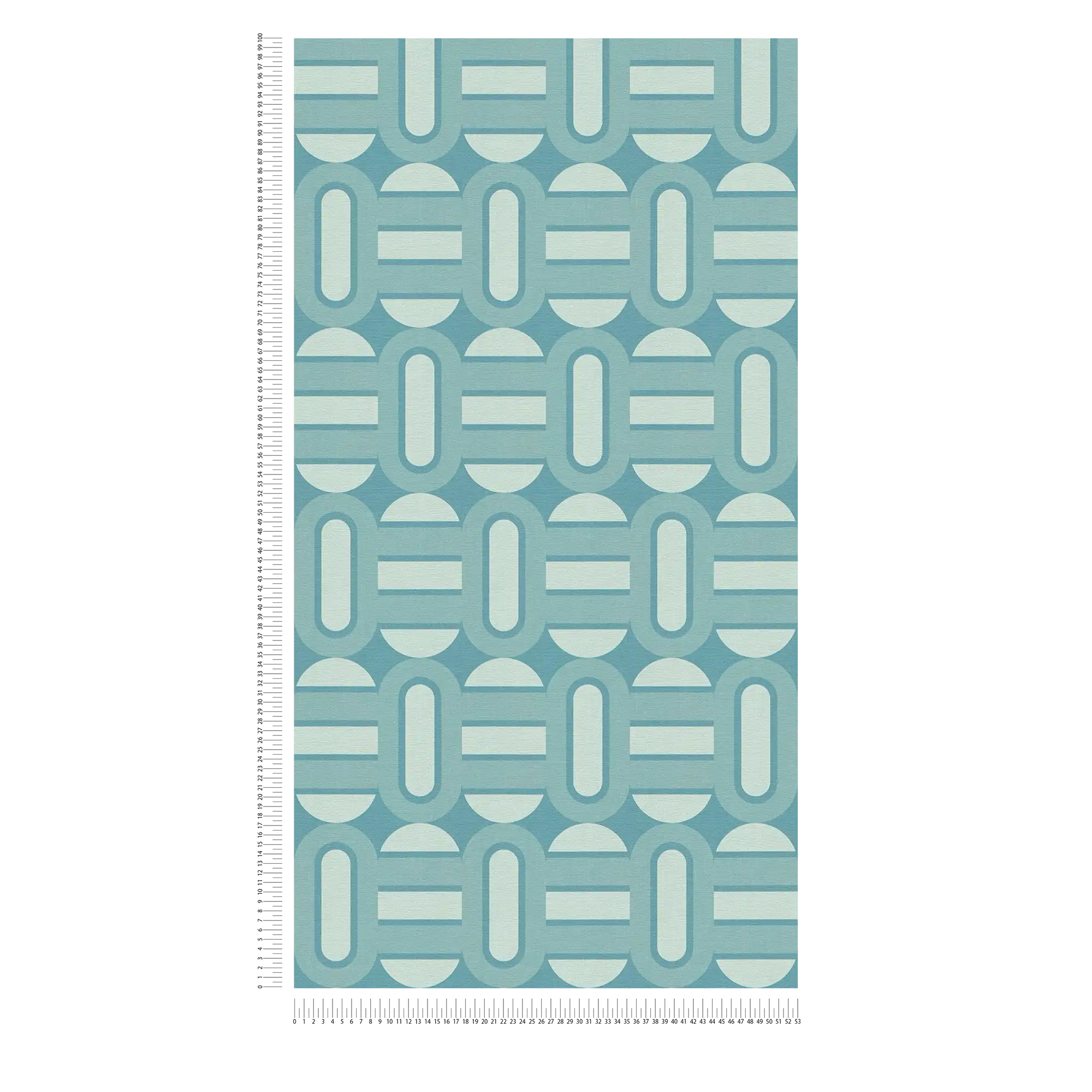             Leicht strukturierte Tapete mit Ovalen und Balken im Retro Stil – Türkis, Blau, Hellblau
        