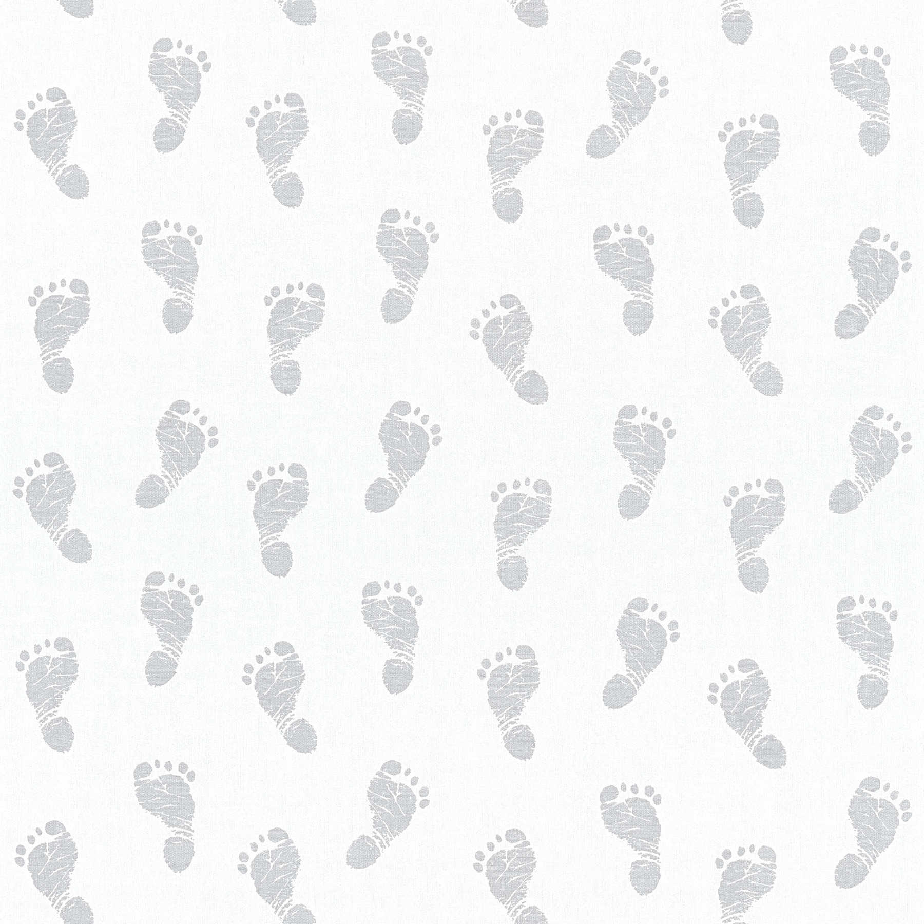         Baby Tapete mit Füßchen-Muster – Metallic, Weiß
    