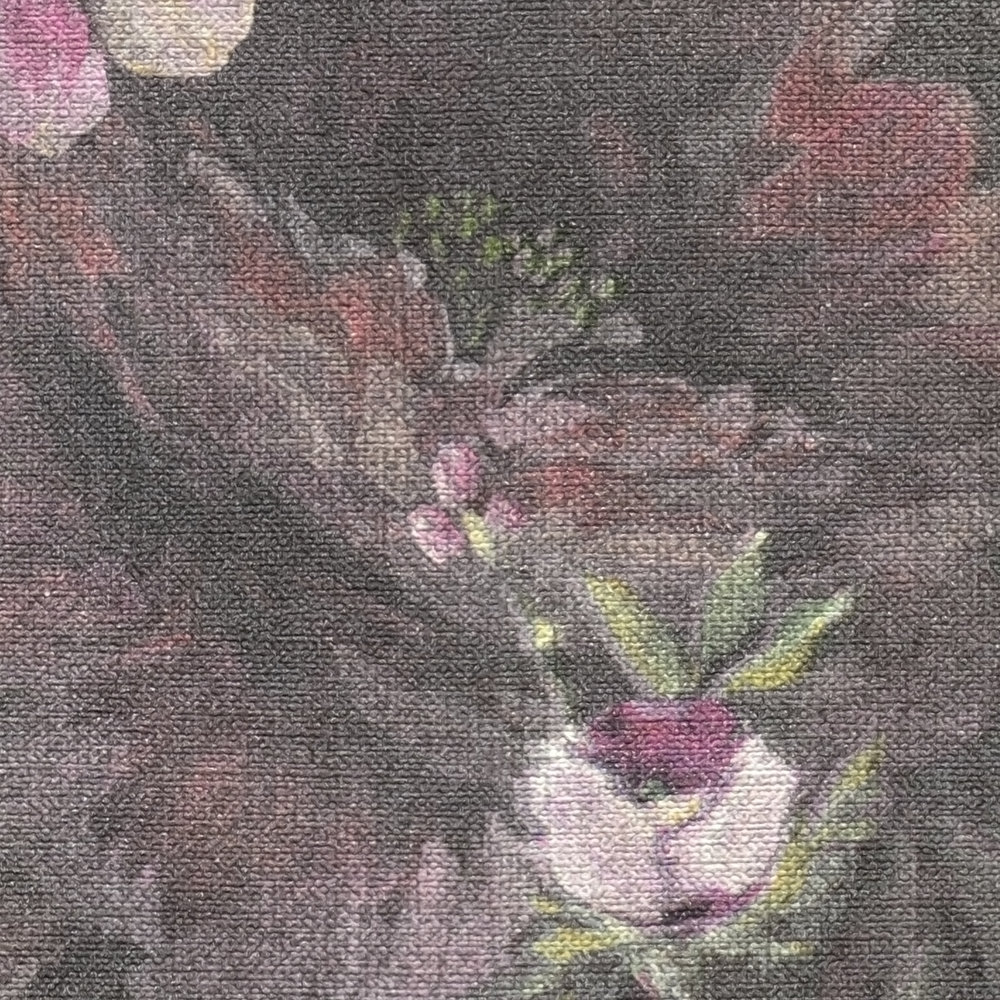             Florale Vliestapete mit Blumenmuster PVC-frei – Schwarz, Bunt, Grün
        