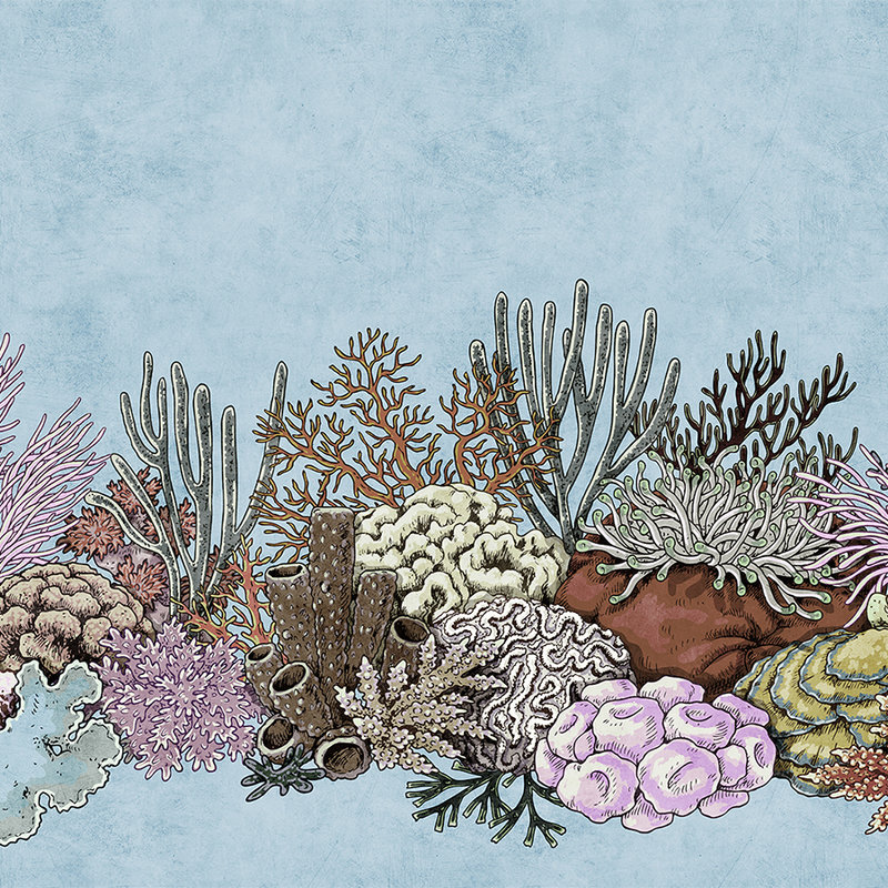 Octopus´s Garden 1 - Unterwasser Fototapete mit Korallen in Löschpapier Struktur – Blau, Rosa | Struktur Vlies
