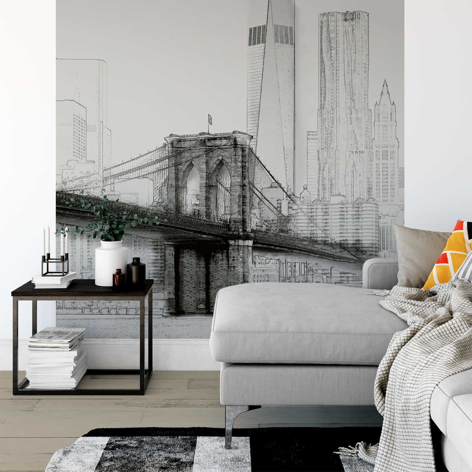             Schwarz-Weiß Fototapete Skyline New York, Hochformat
        