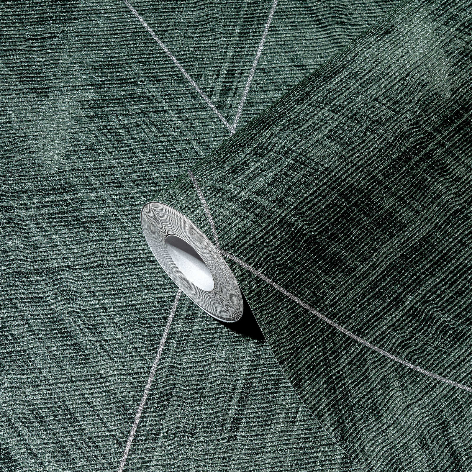             Rauten Tapete mit melierter Textiloptik – Metallic, Grün
        
