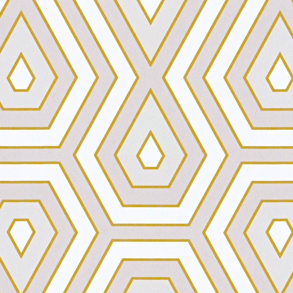             Tapete Grau & Gold mit Grafik Design im Retro Stil – Gold, Weiß, Grau
        