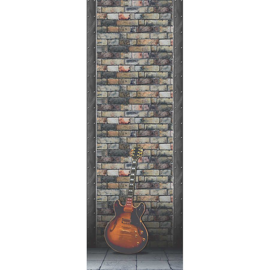 Moderne Fototapete Gitarre vor Steinmauer auf Matt Glattvlies

