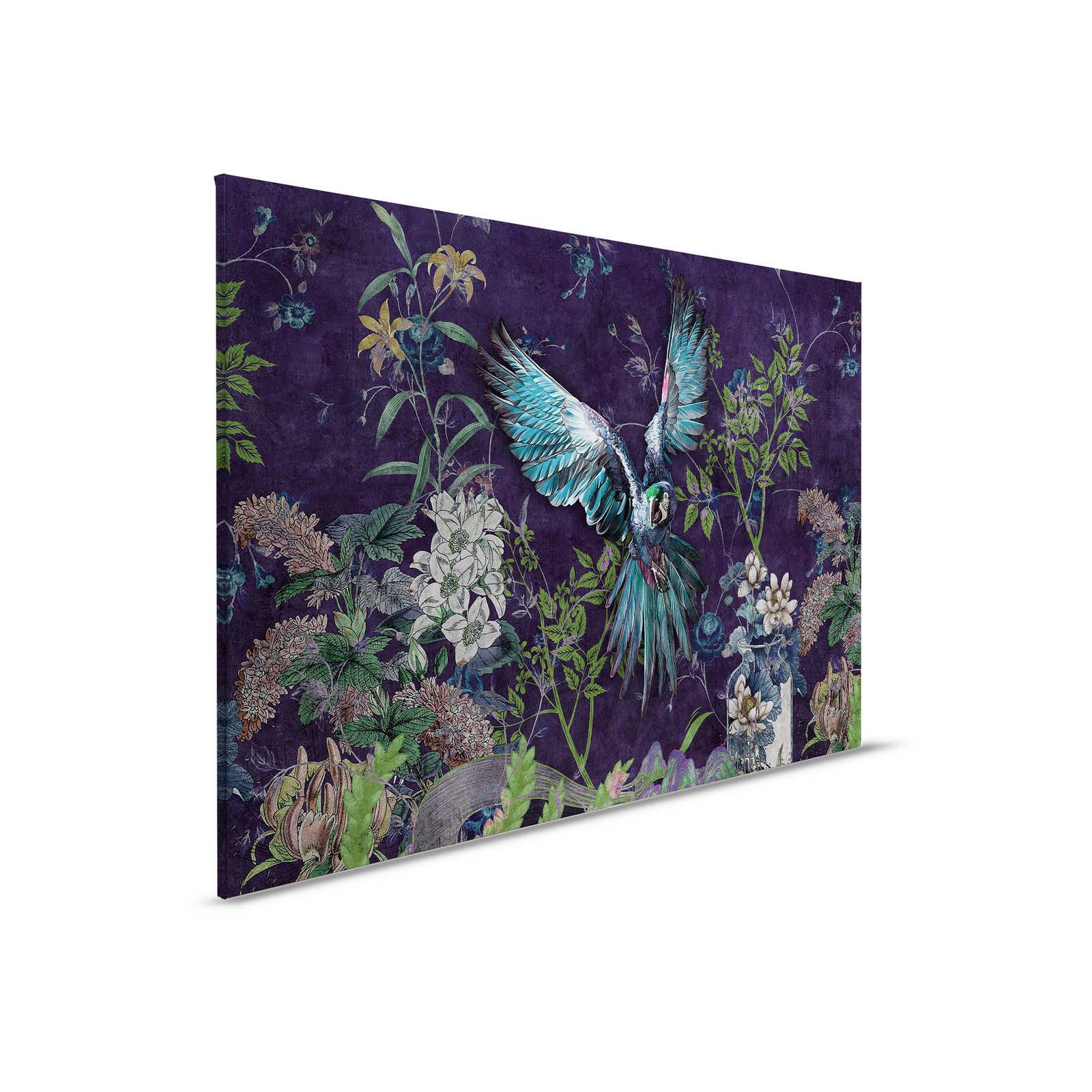 Tropical Hero 2 - Papagei Leinwandbild Blumen & schwarzer Hintergrund – 0,90 m x 0,60 m
