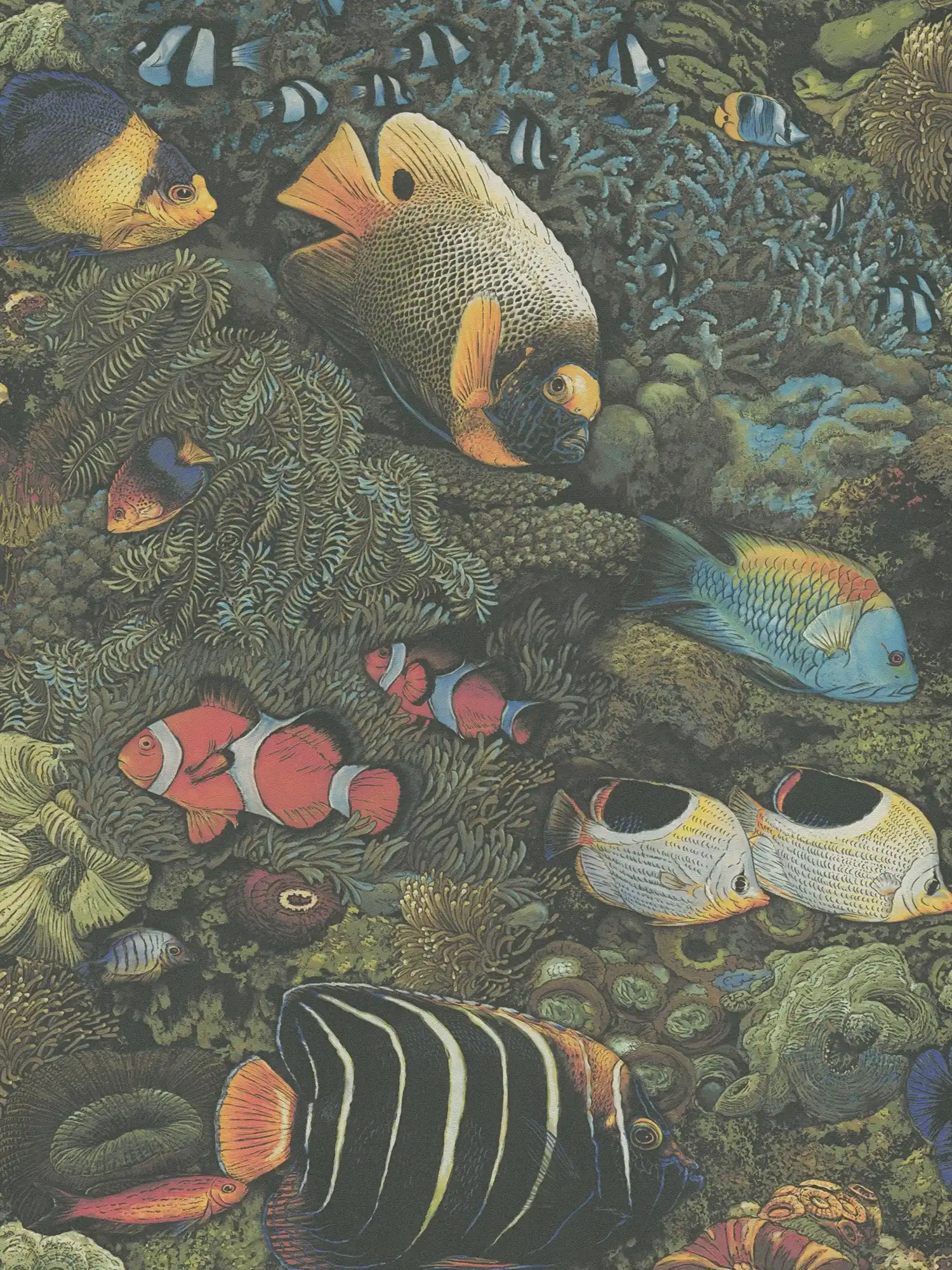 Unterwasser Tapete Fische im Aquarell Stil – Blau, Grün
