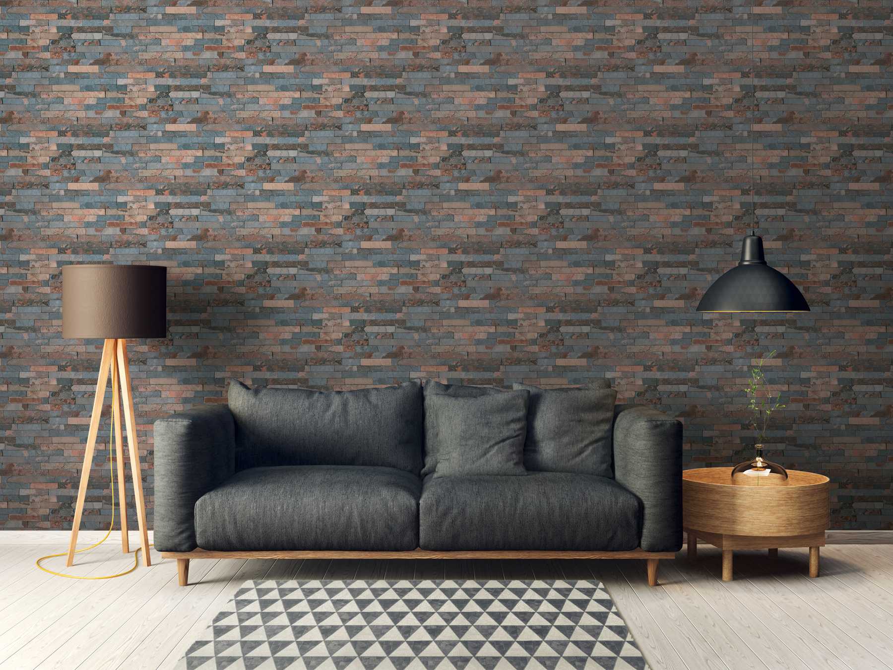             Tapete Steinoptik mit dunkler Mauer aus Natursteinen – Grau, Braun, Schwarz
        