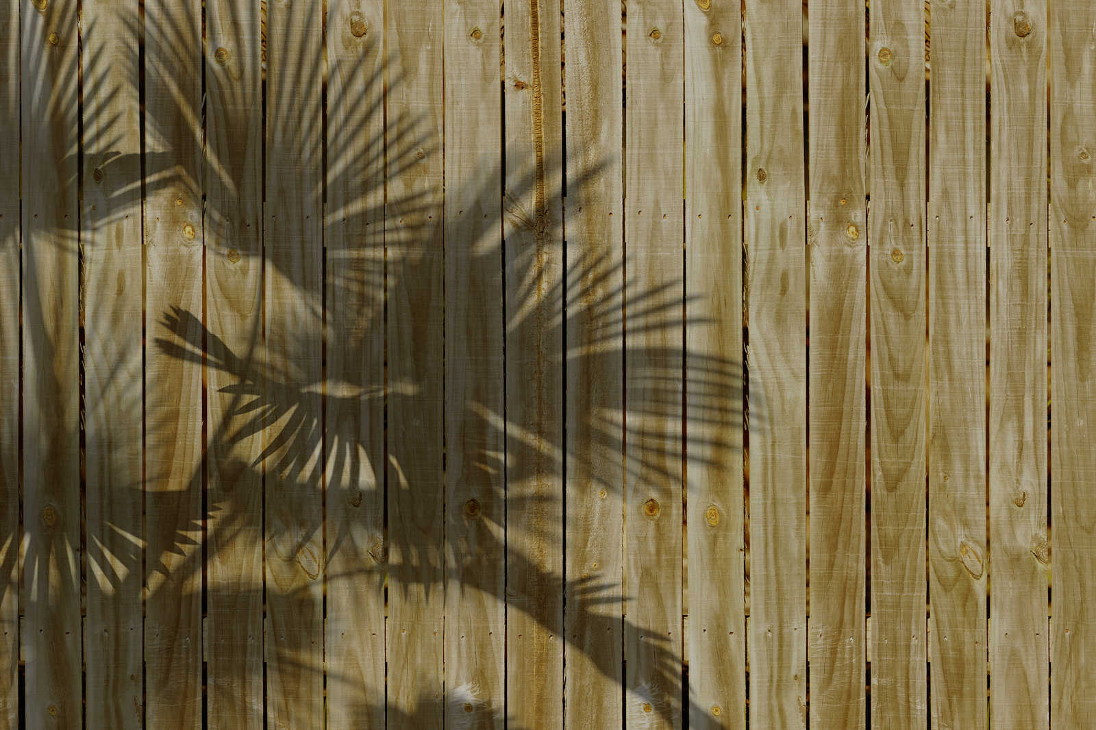             Leinwandbild mit Holzoptik und Palmblatt-Schatten – 0,90 m x 0,60 m
        